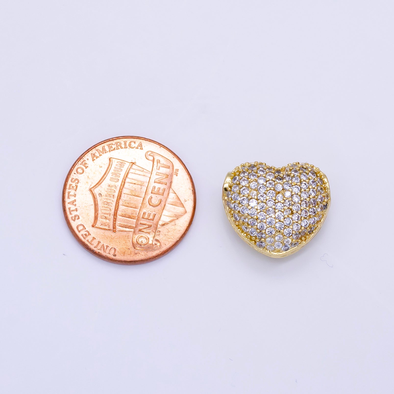 24K Gold Filled 15mm Micro Paved CZ Chubby Heart Bead in Gold & Silver | B290