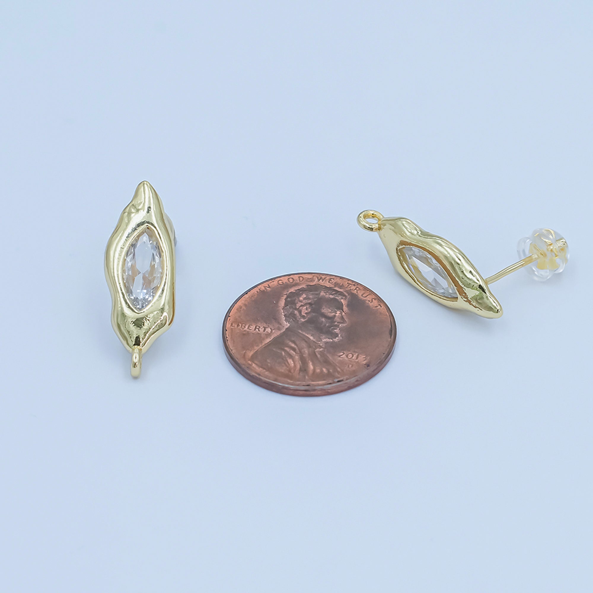 24K Gold Filled Marquise CZ Molten Drop Stud Earring Findings | Z1134