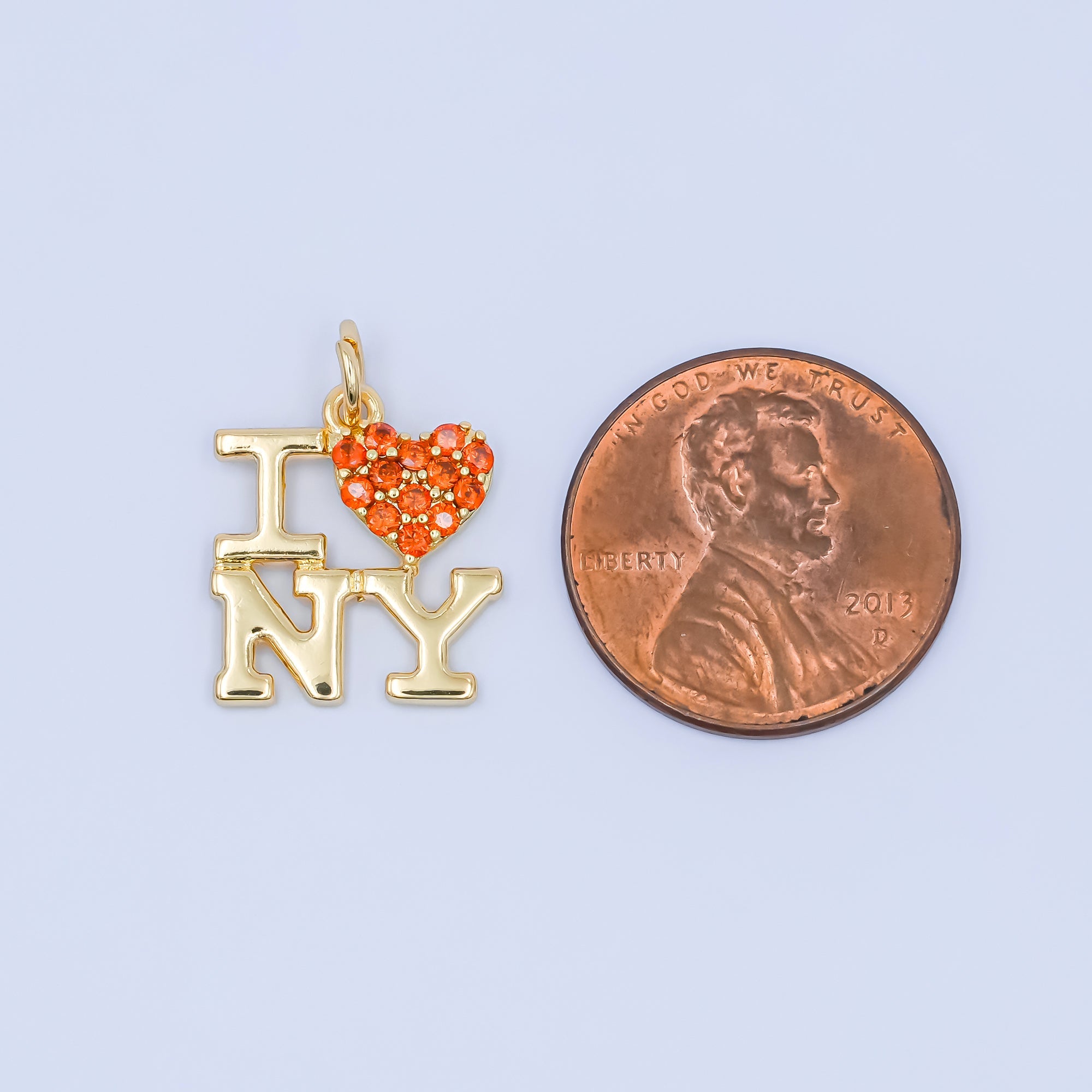 24K Gold Filled "I LOVE NY (New York) Micro Paved CZ Script Charm | C756