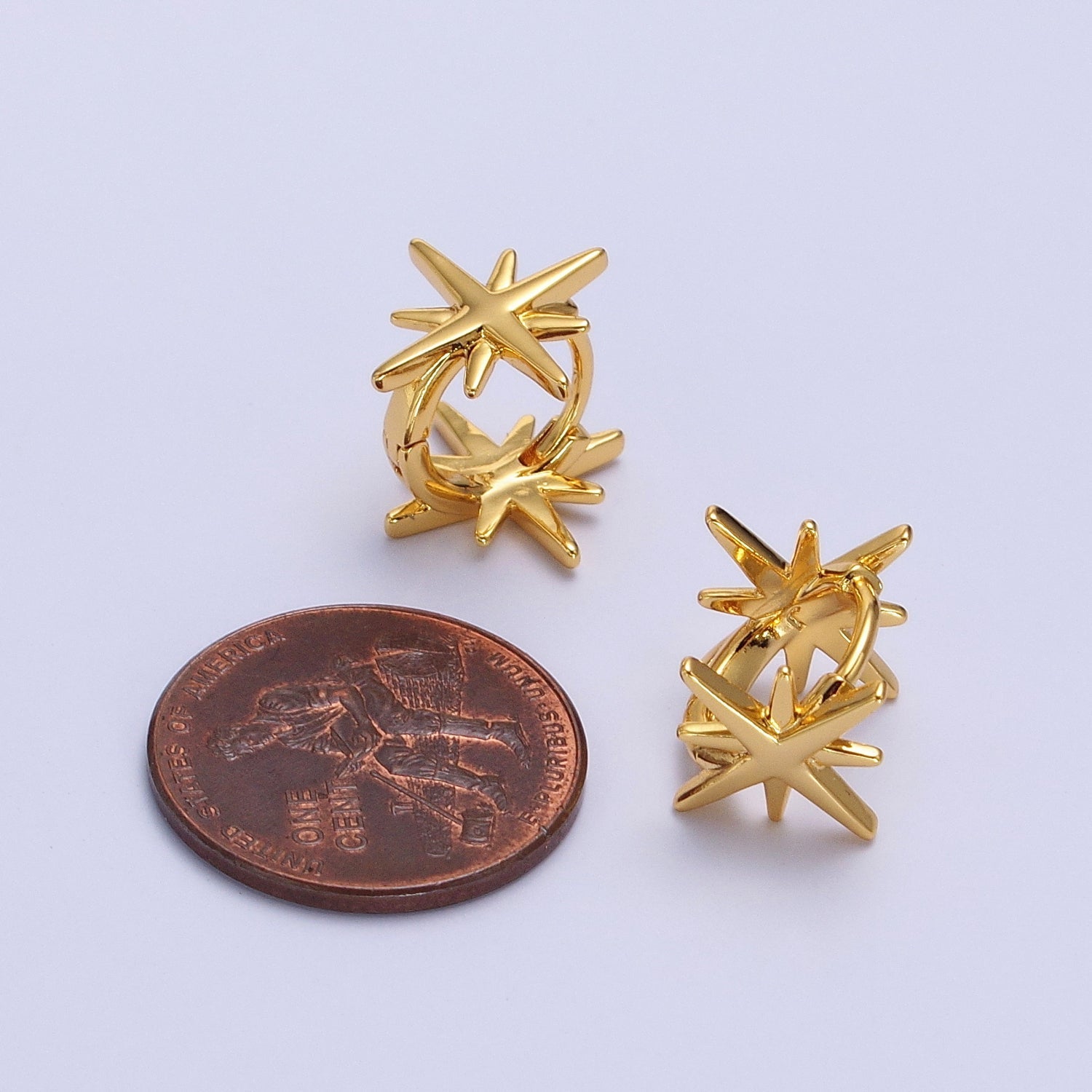 24K Gold Filled 12mm Celestial North Star Double Sided Minimalist Huggie Earrings | AB301