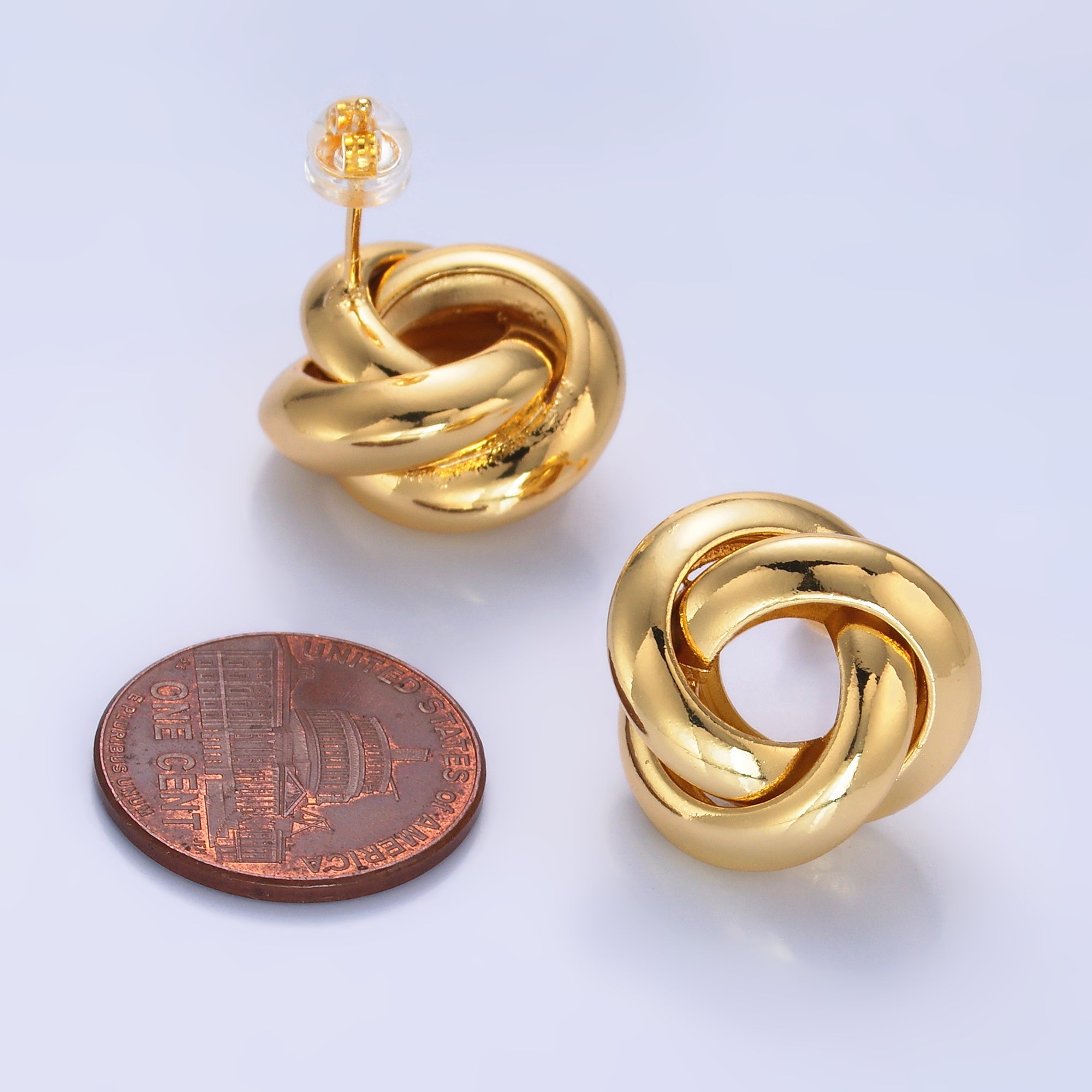 24K Gold Filled 18.5mm Geometric Circular Knot Stud Earrings | AB698