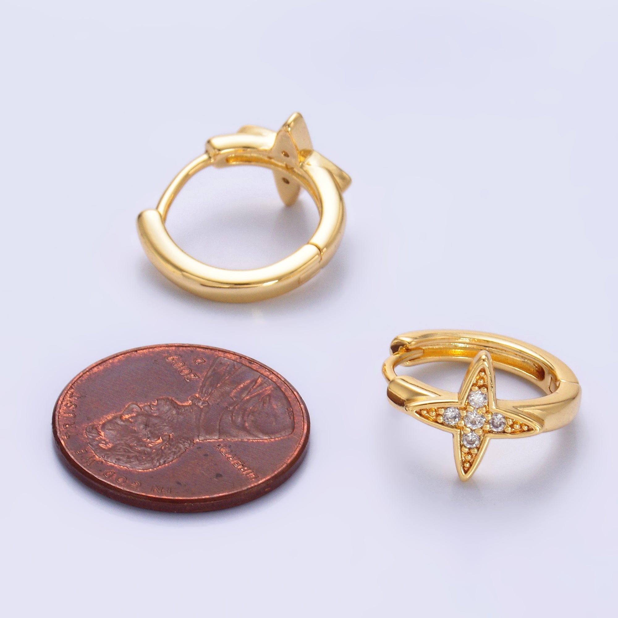 24K Gold Filled Celestial Star Micro Paved CZ Huggie Earrings | AD010