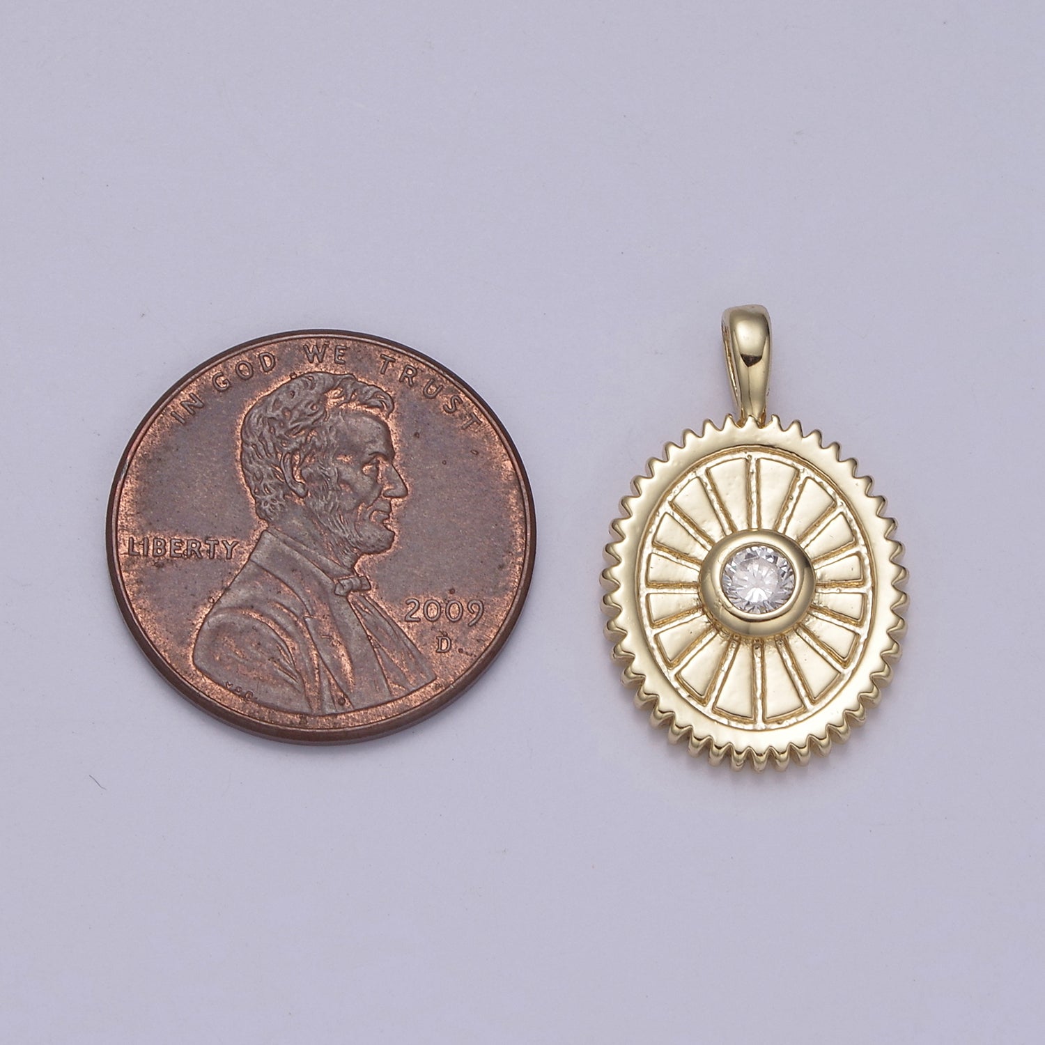 Products 14K Gold Filled Oval Charm Sunburst With Clear Round Cz Centerpiece N-611