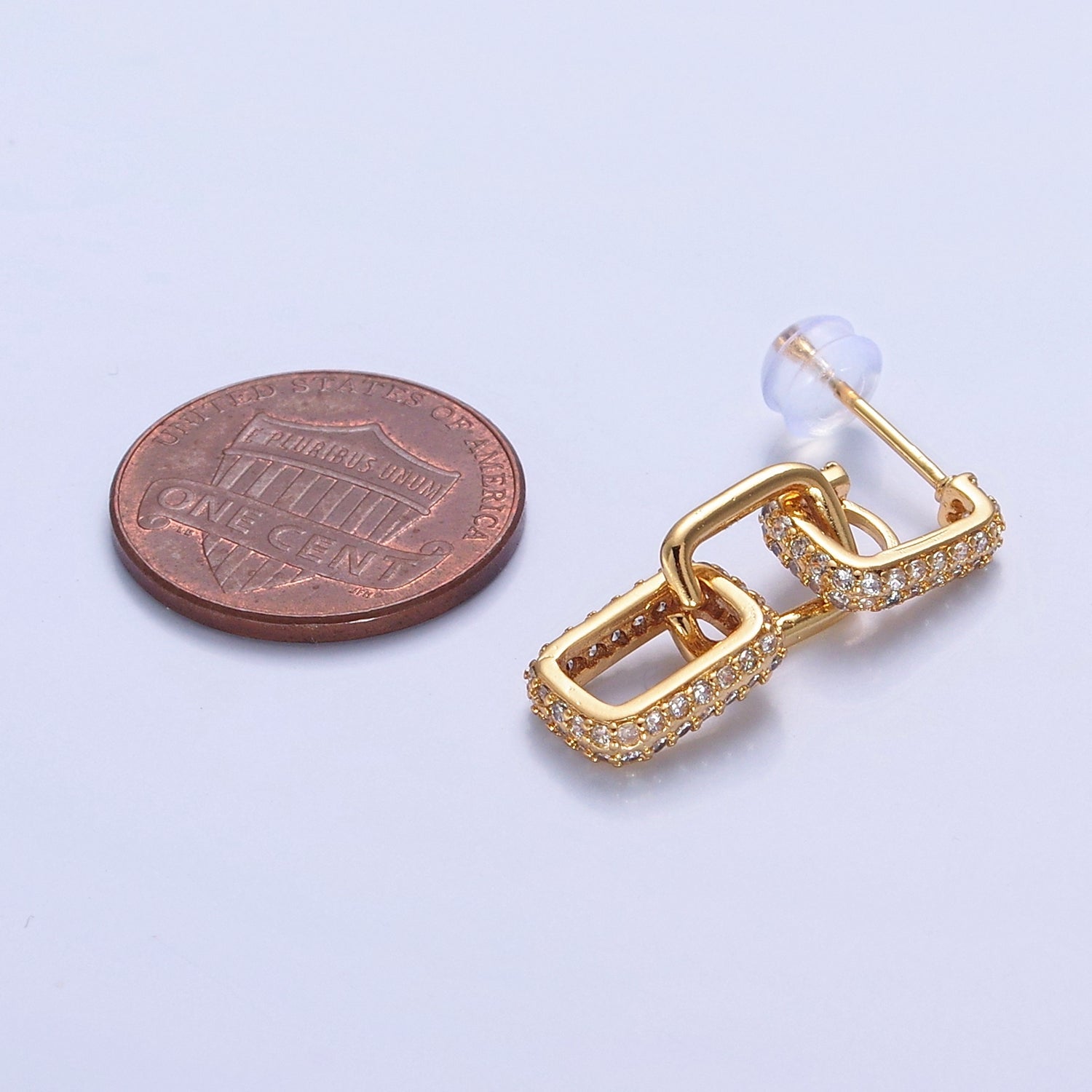 OS Dangle Square CZ Link Stud Earring in 24k Gold Filled T-518