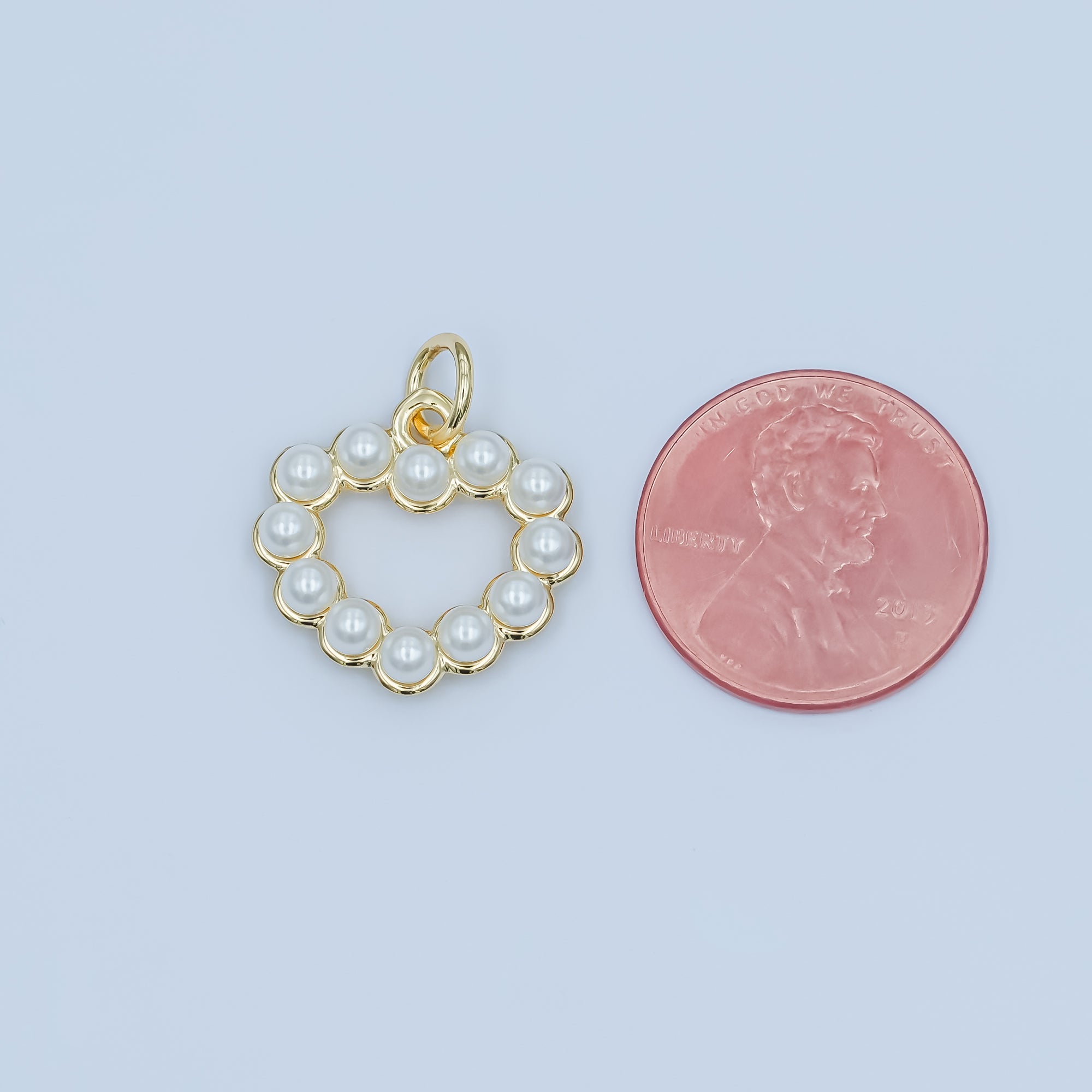 24K Gold Filled Shell Pearl Open Outline Heart Charm | M320
