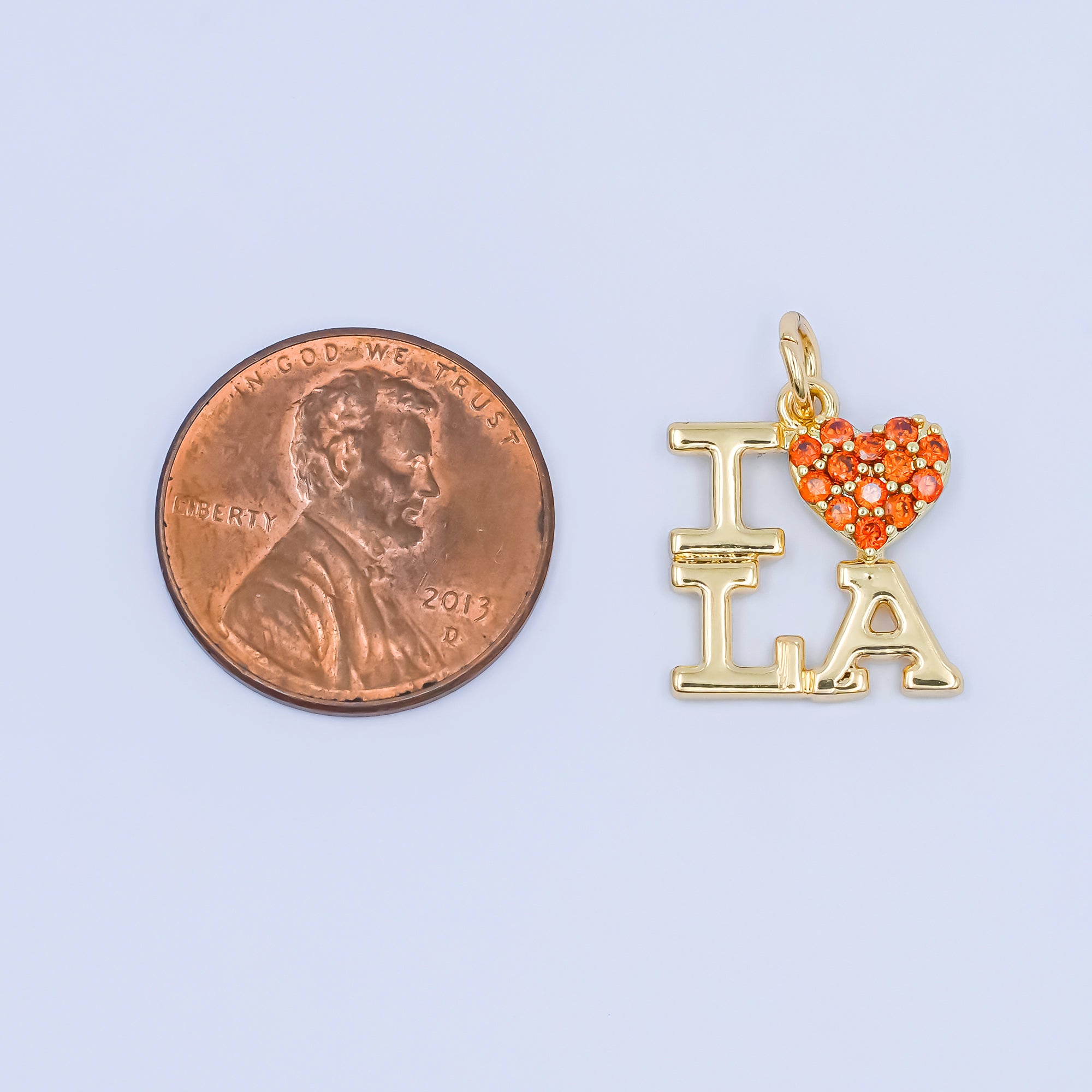 24K Gold Filled "I LOVE LA" (Los Angeles) Micro Paved CZ Script Charm | C456