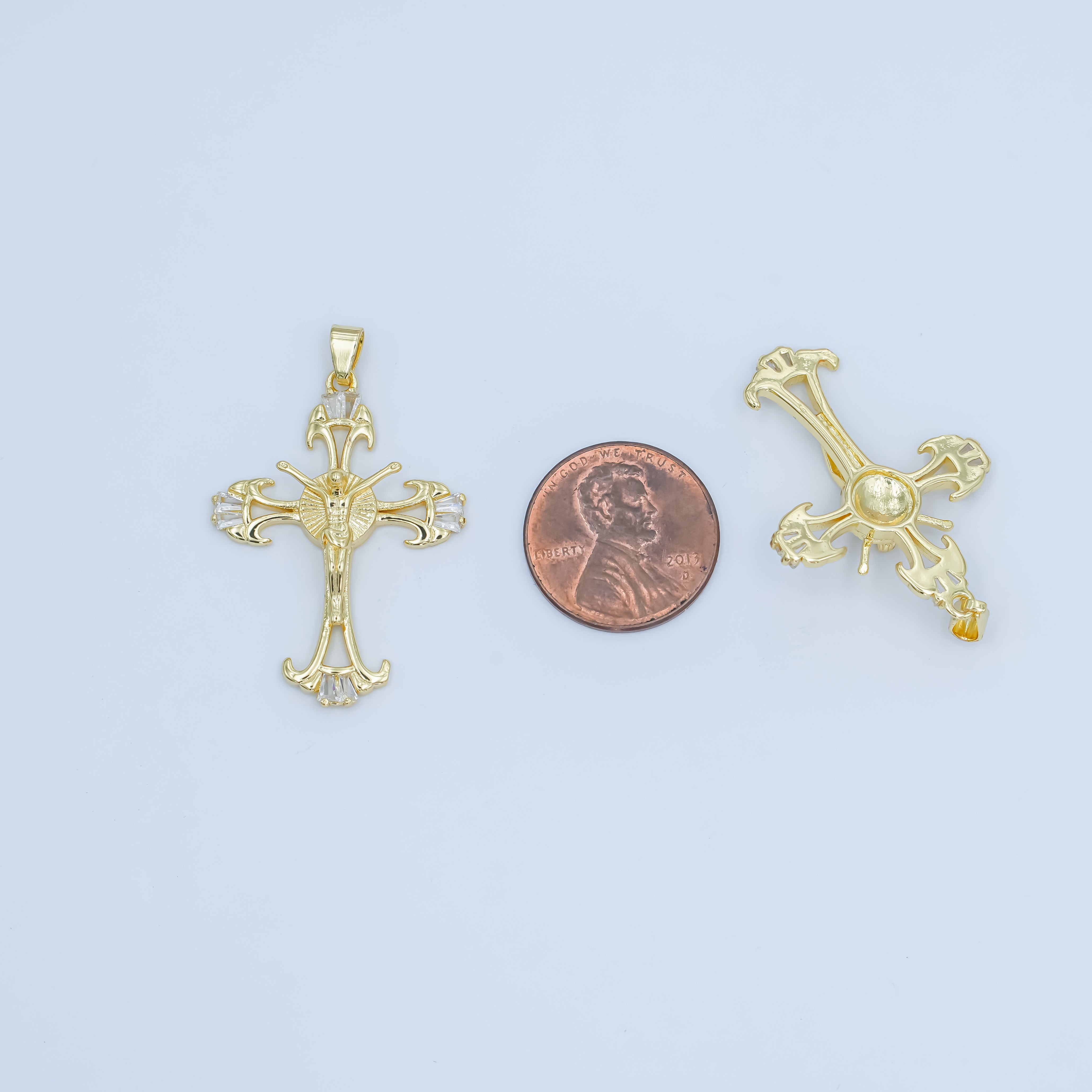 24K Gold Filled Baguette Geometric Crucifix Cross Pendant | AA1503