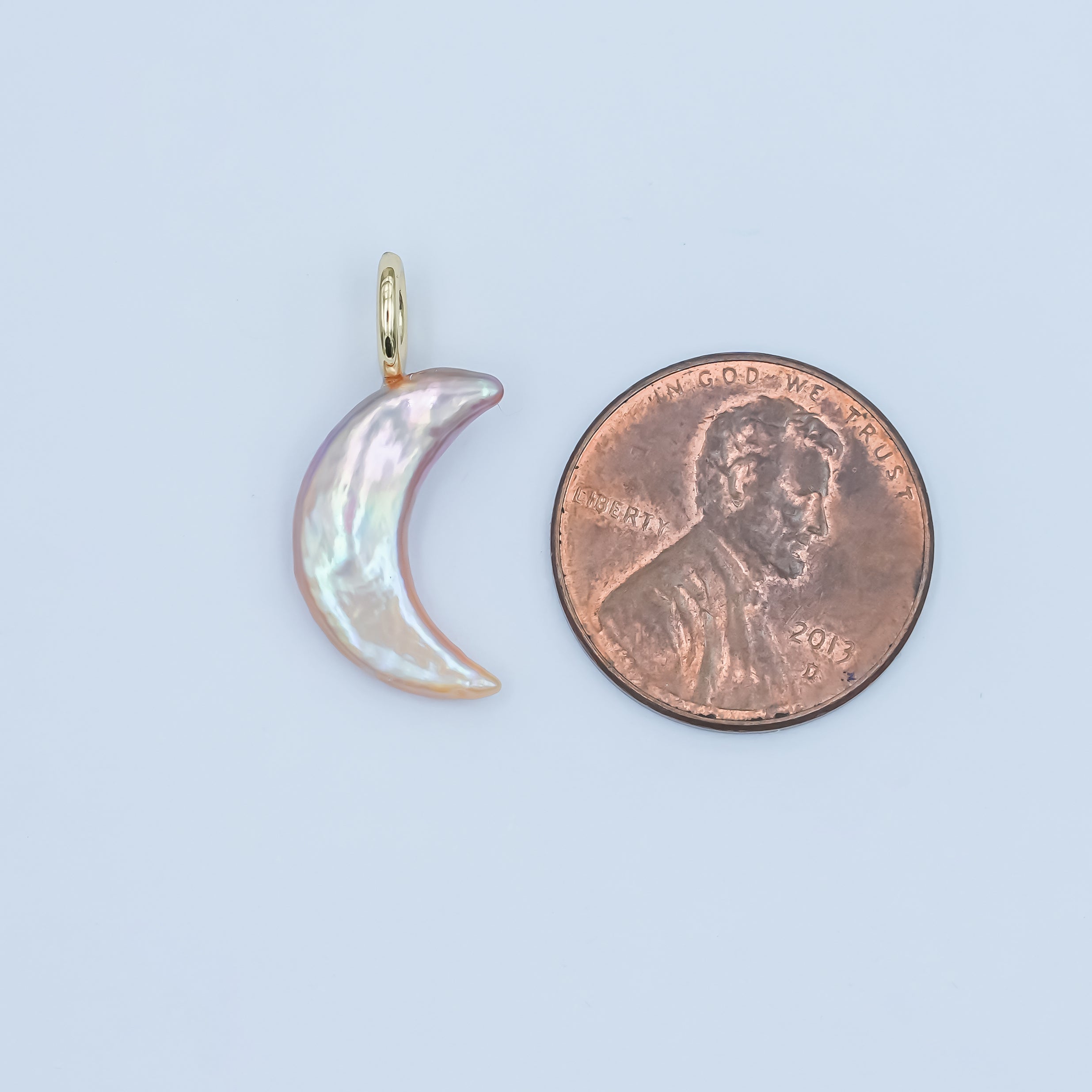24K Gold Filled 23mm Freshwater Pearl Crescent Moon Celestial Pendant | P1660.