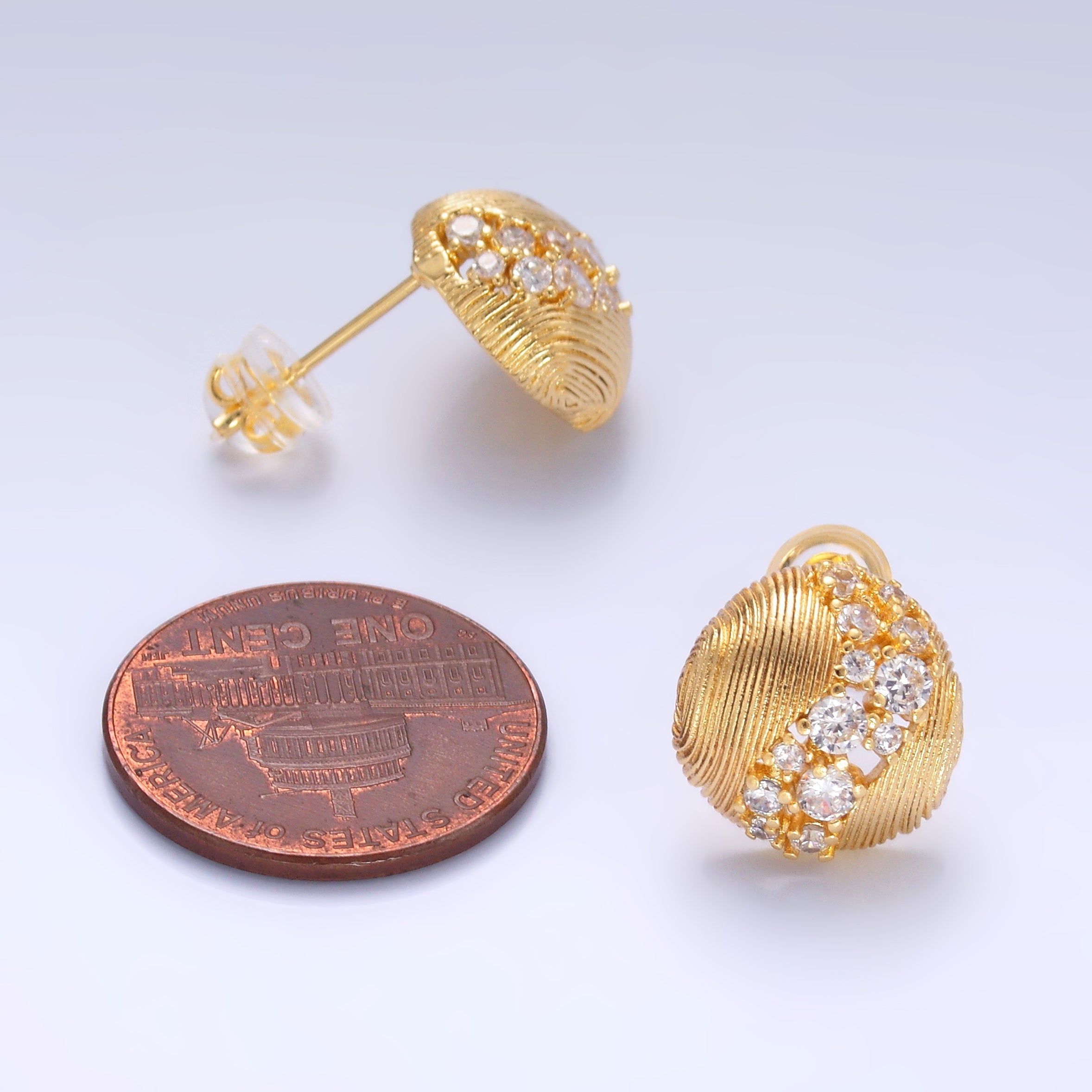 24K Gold Filled CZ Cluster Lined Round Stud Earrings | AB712