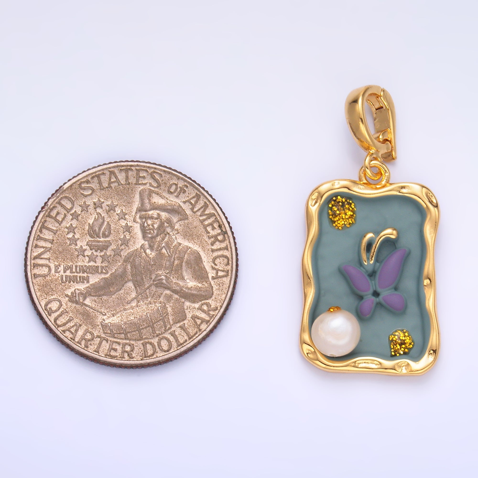 24K Gold Filled Purple Blue Enamel Butterfly Charm with Snap Bail Pendant | AA-1464