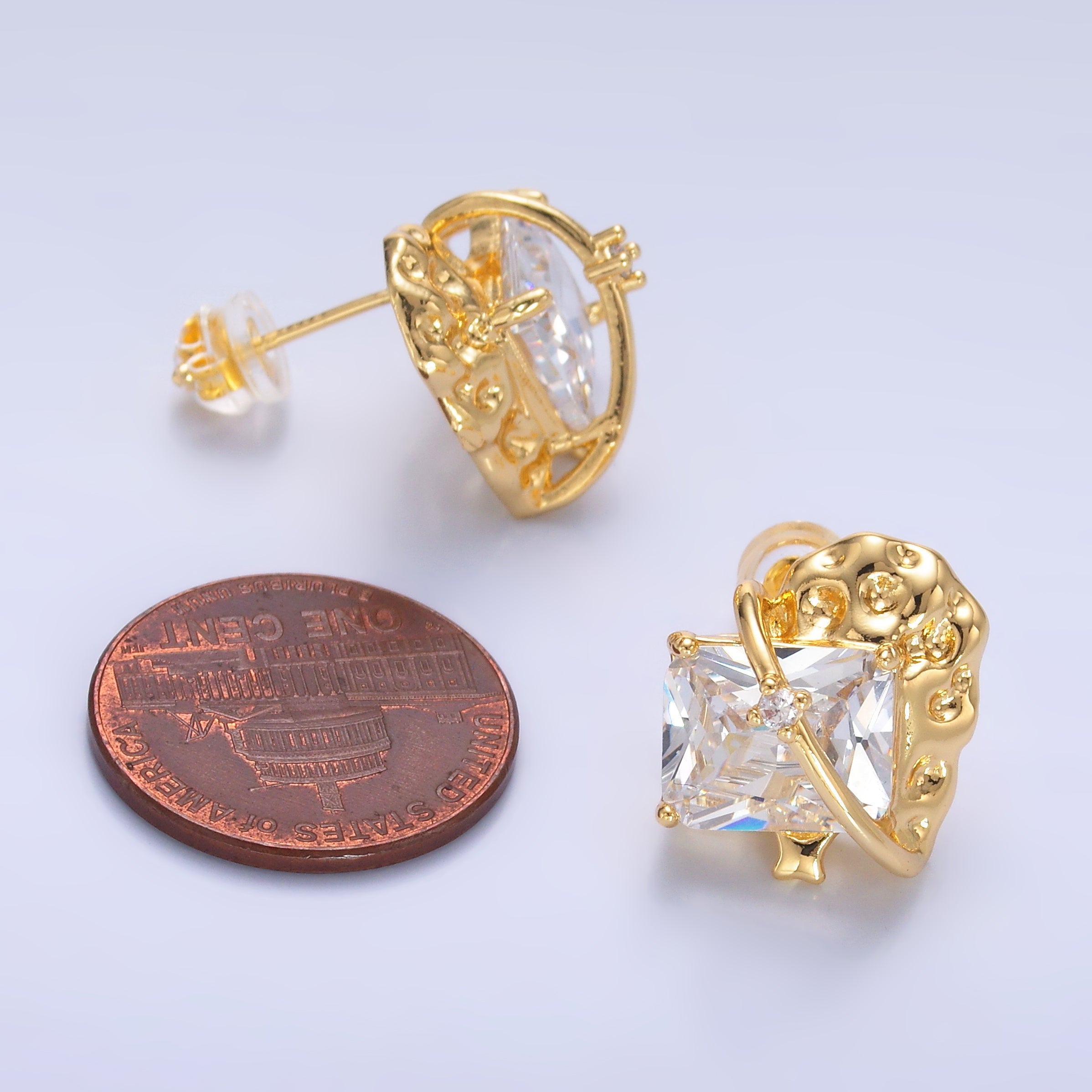 24K Gold Filled CZ Baguette Star Galaxy Celestial Stud Earrings | AB733