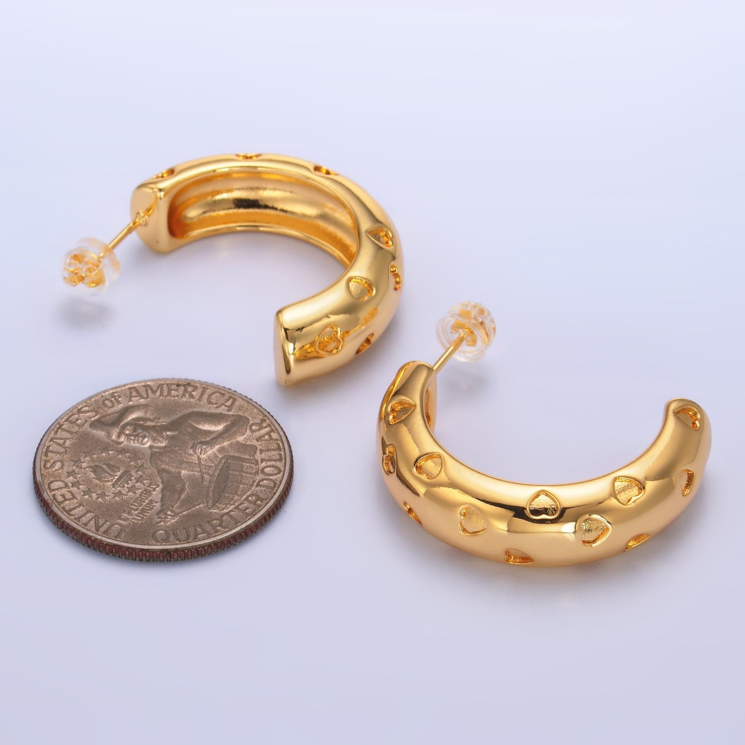 24K Gold Filled 30mm Heart C-Shaped Hoop Earrings | AB683