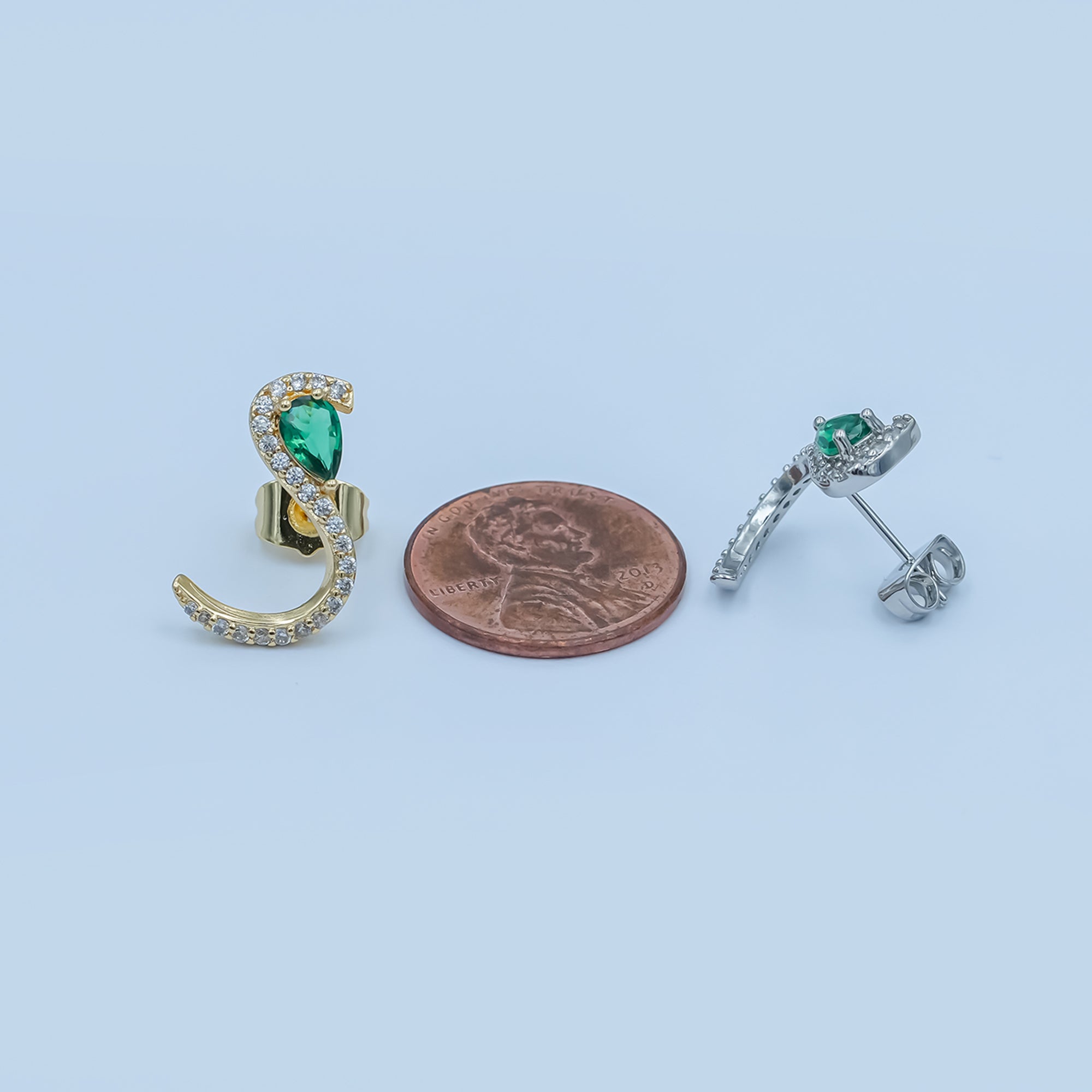 24K Gold Filled Green Teardrop Micro Paved CZ Cartilage Stud Earrings in Gold & Silver | AE863 AE864