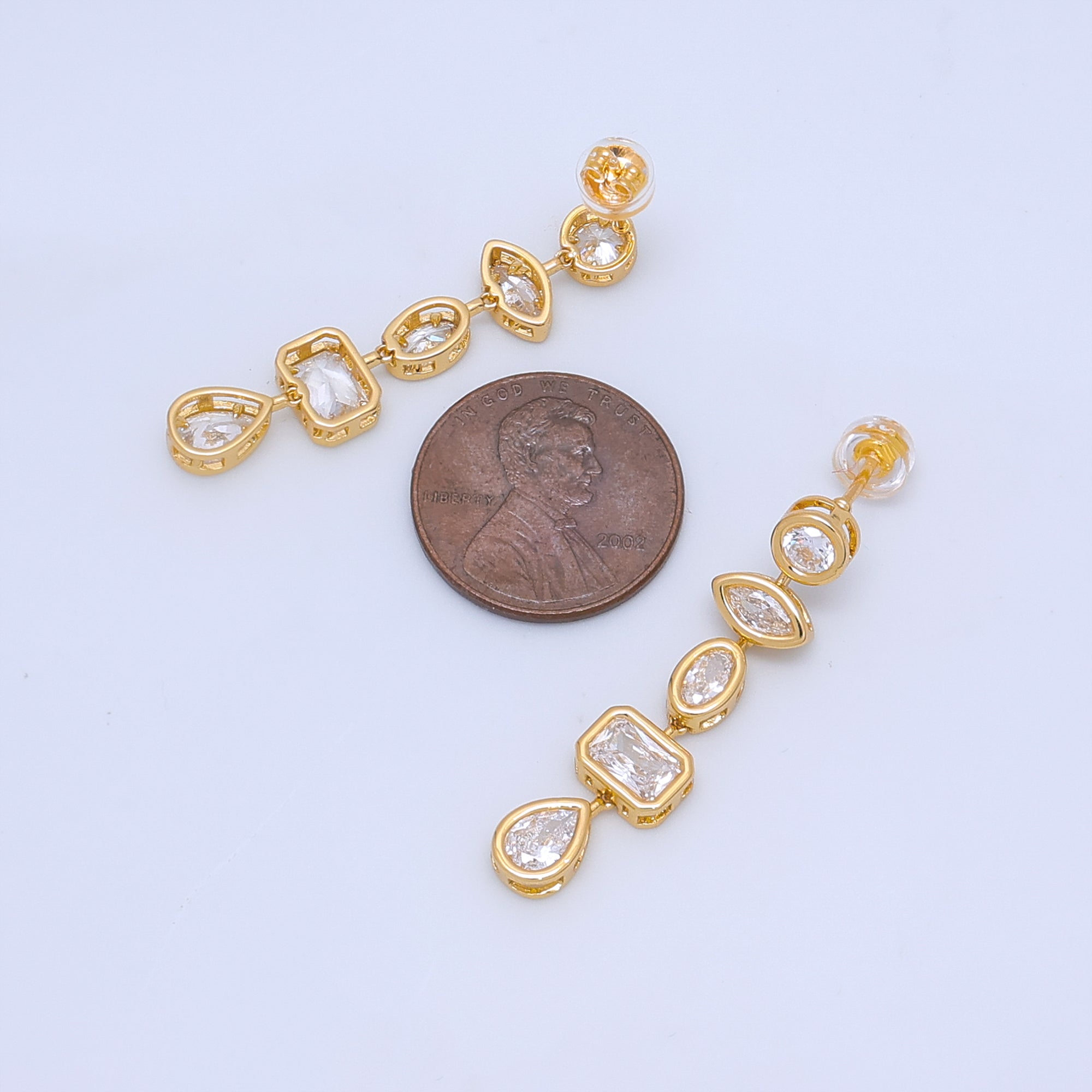 24K Gold Filled Geometric CZ Bezel Drop Stud Earrings in Gold & Silver | AB678 AB679