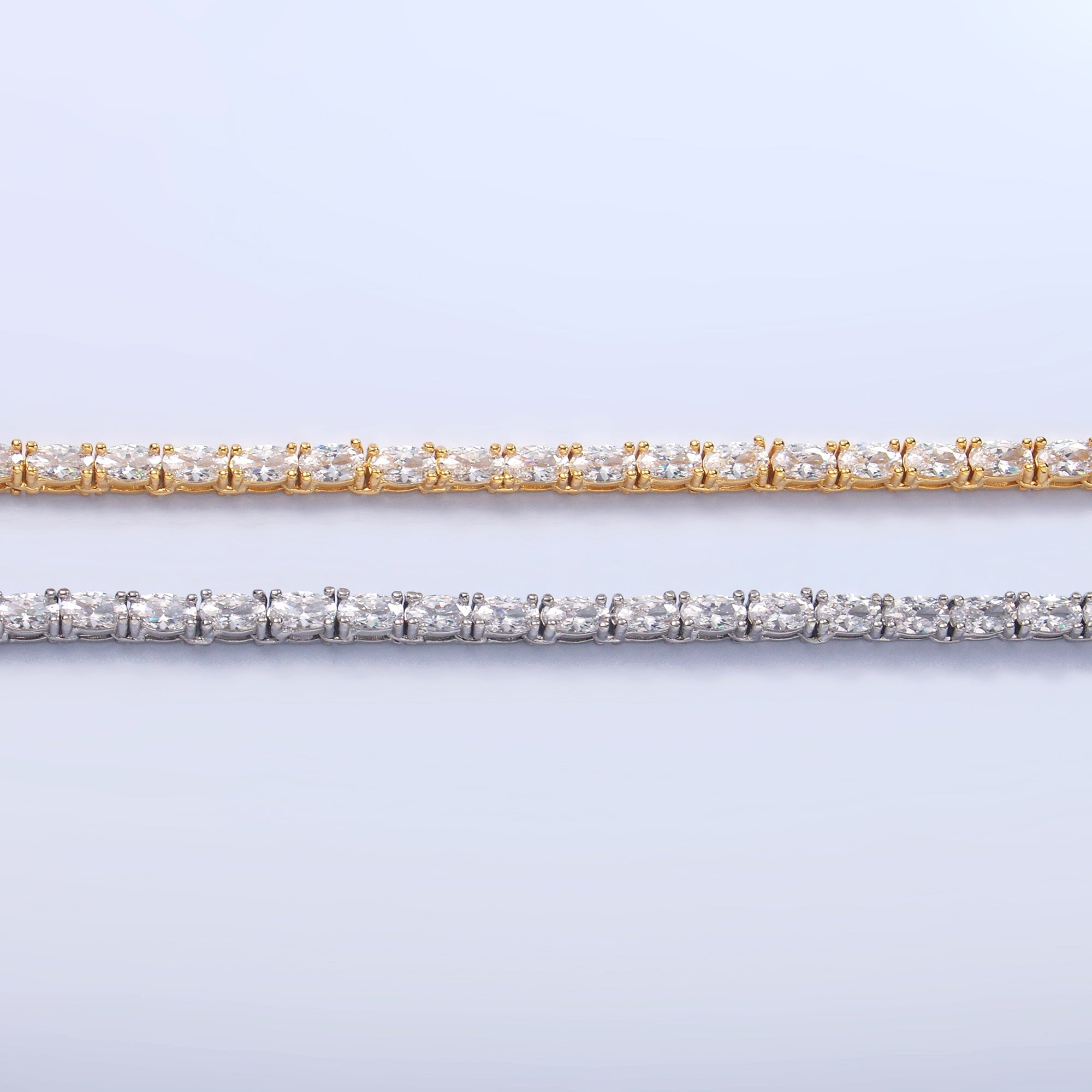 24K Gold Filled Clear Oval CZ Tennis Chain 16 Inch Necklace in Gold & Silver | WA-3023 WA-3024