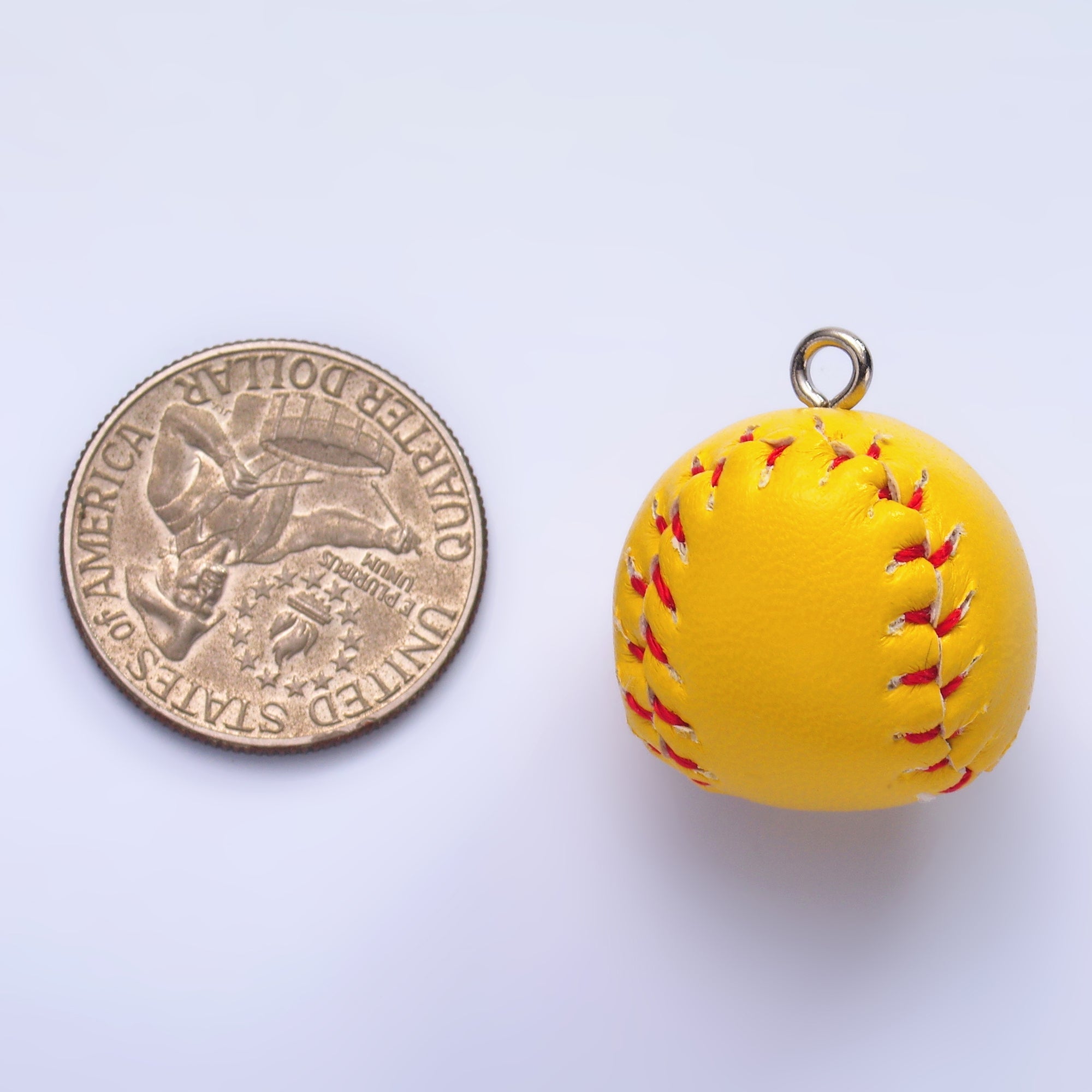White Gold Filled White Baseball, Yellow Softball Leather Multidimensional 3D Charm | M466