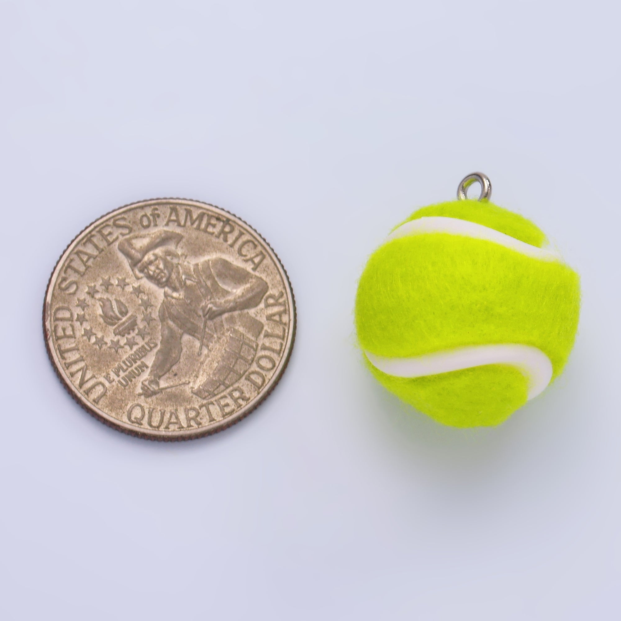 White Gold Filled Green Tennis Ball Fuzzy Multidimensional 3D Charm | M538