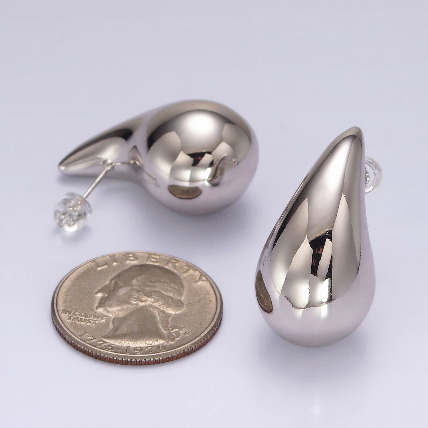 White Gold Filled 30mm Chubby Modern Teardrop Stud Earrings | AE-199