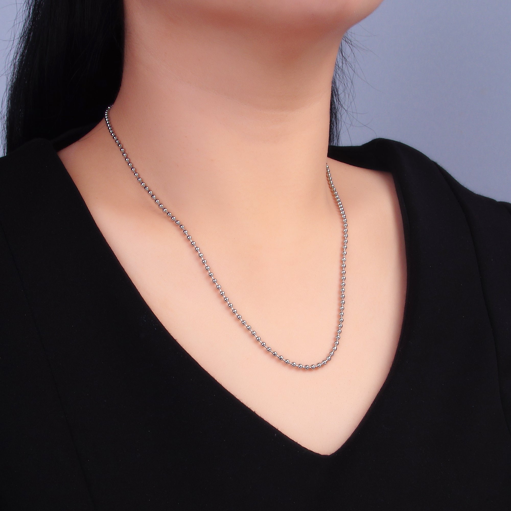 White Gold Filled 2.5mm Ball Bead Bar 17.2 Inch with Extender | WA-3045