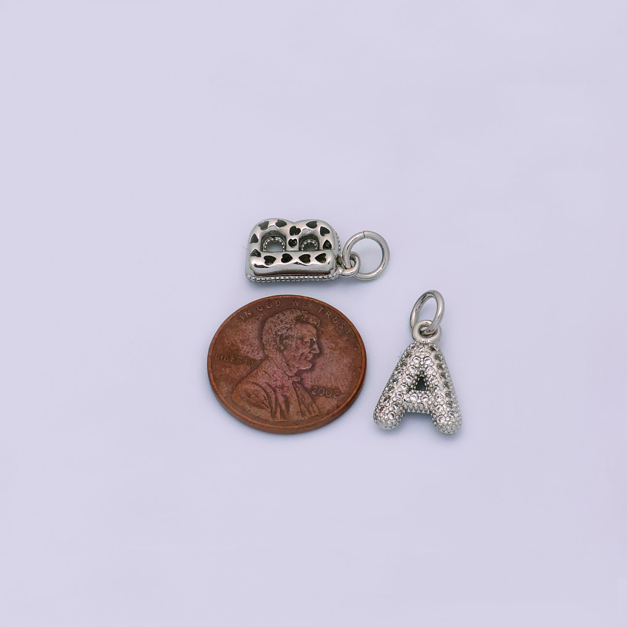 White Gold Filled Micro Paved CZ Chubby Balloon Initial Letter Pendant | A157 - A169