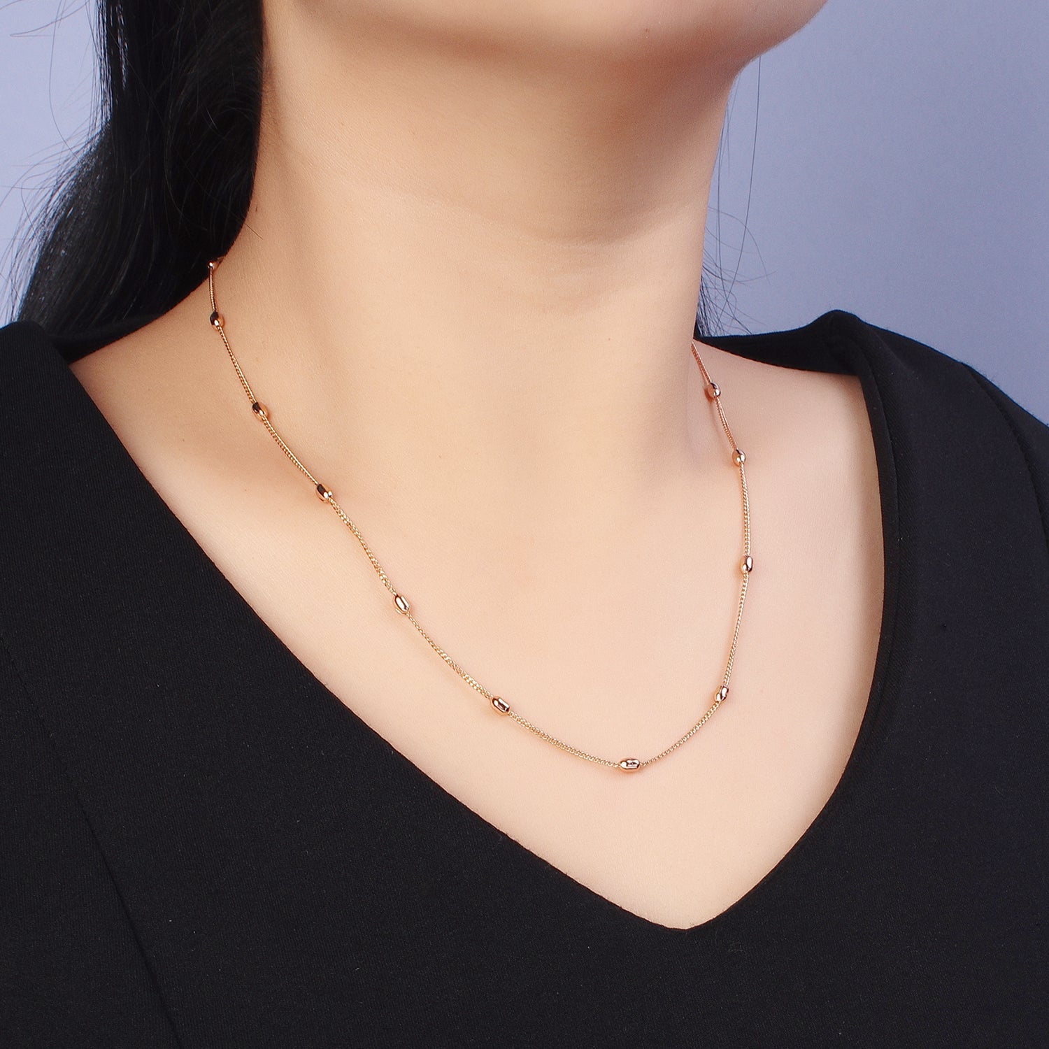 19.75 Inch Satellite Chain 18K Gold Filled Dainty Beaded Chain Necklace WA-1602 - DLUXCA