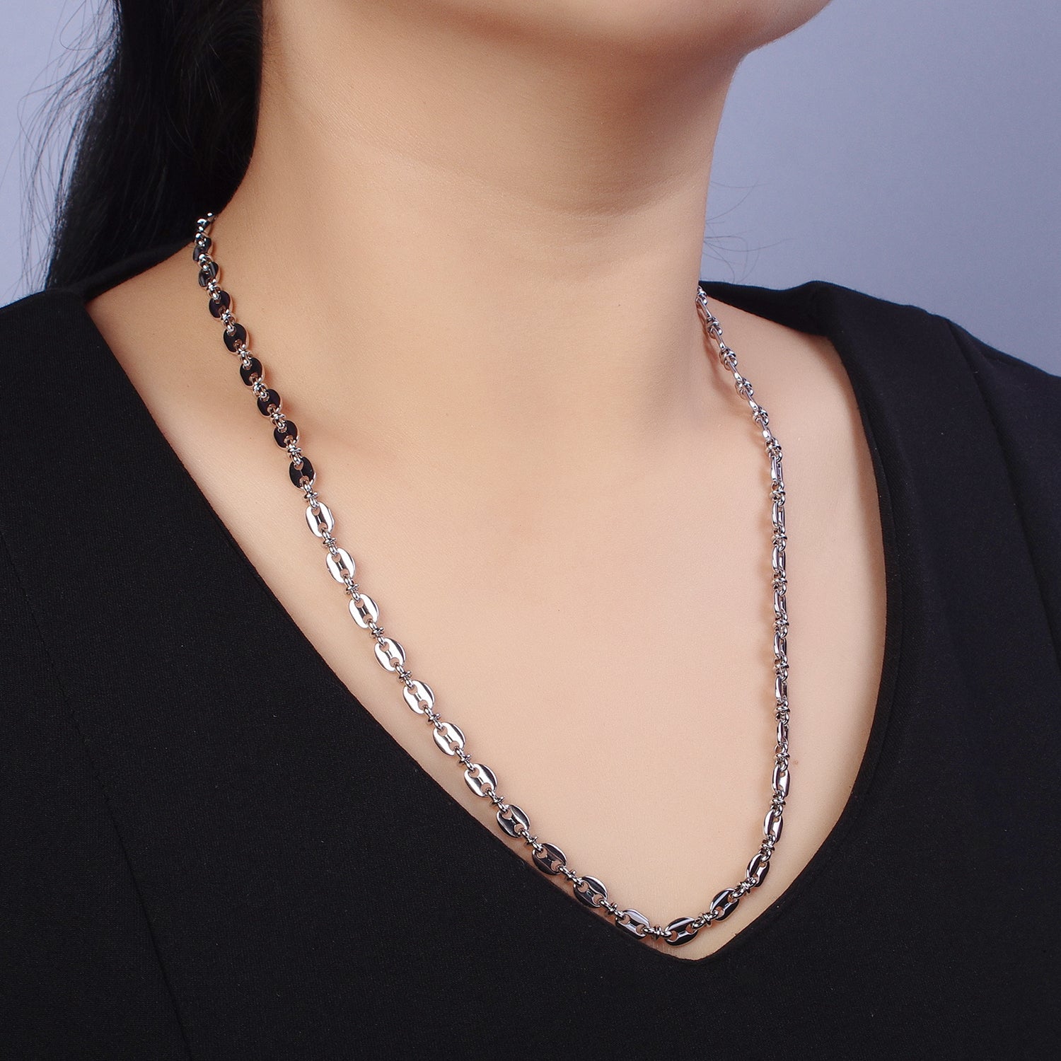 6mm Silver Anchor Mariner Link Chain Necklace Long Necklace Statement Unisex Chain Necklace, Gift For Him or Her WA-1595 - DLUXCA