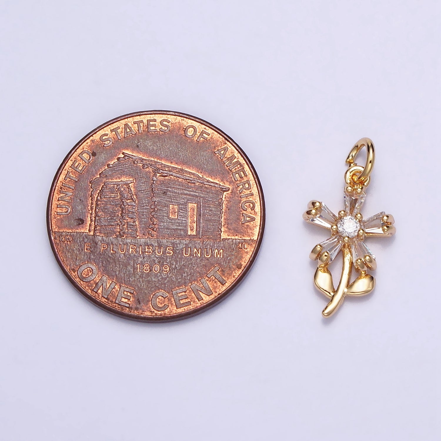 Gold, Silver Baguette CZ Nature Daisy Flower Mini Add-On Charm | AC673 AC674