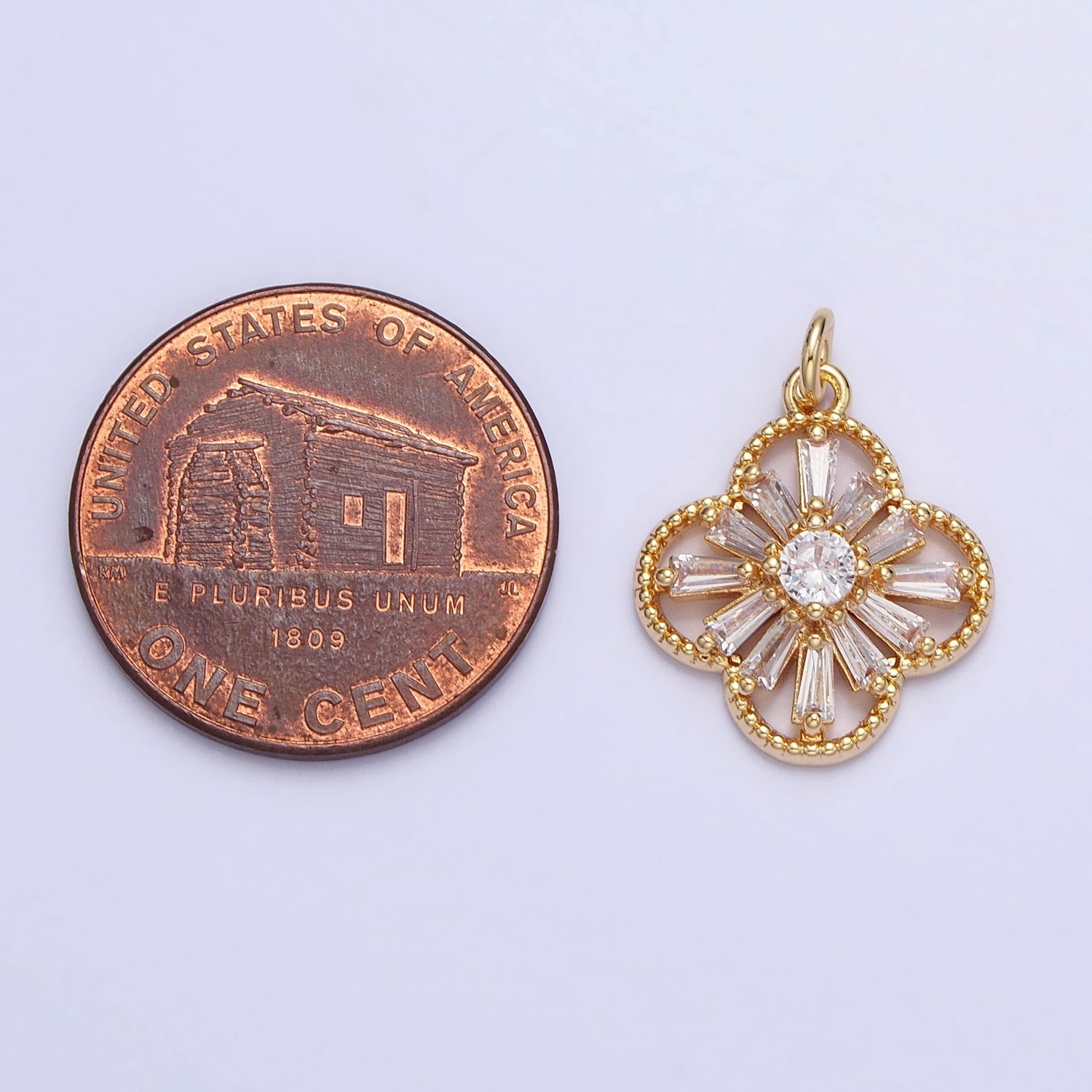 Dainty Gold Clover Charm Silver Baguette Lucky Charm AC767 AC768