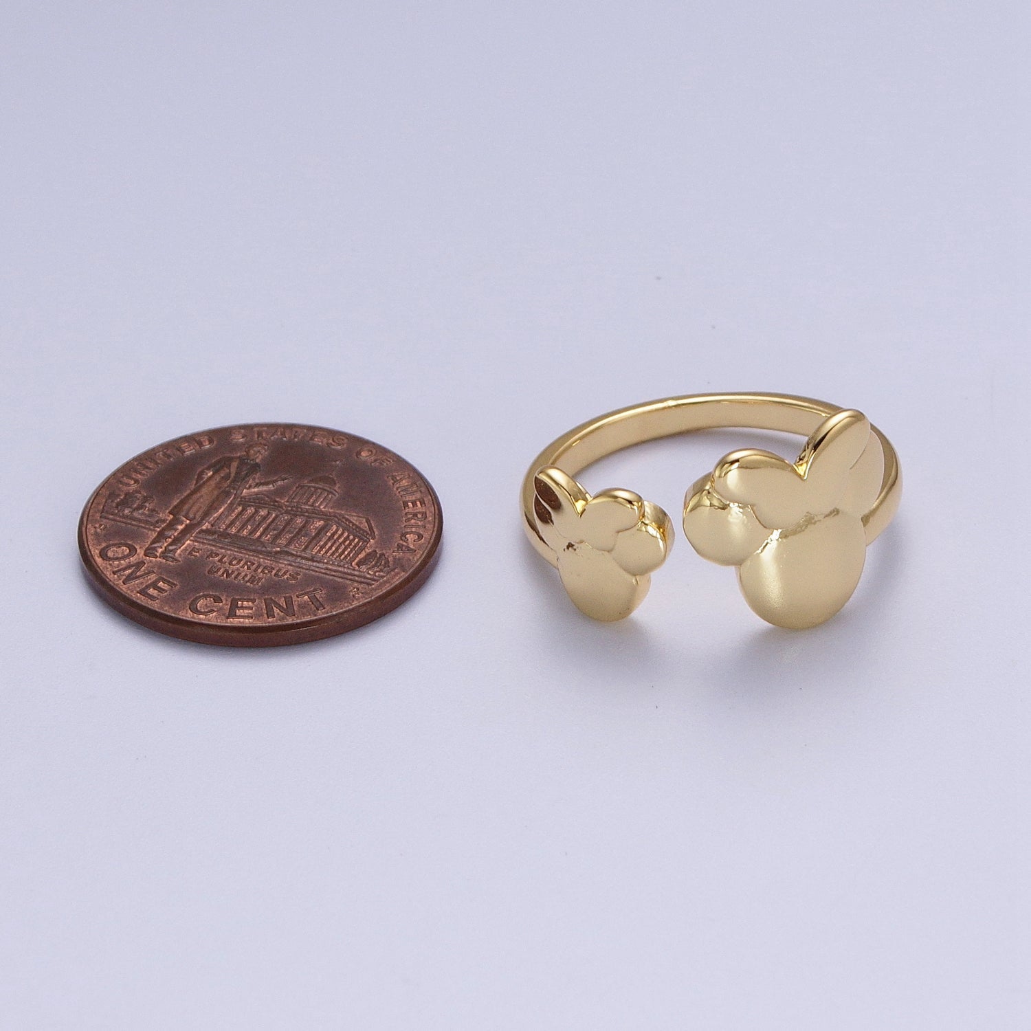 Double Bowed Mouse Open Adjustable Gold Minimalist Ring | Y477 - DLUXCA