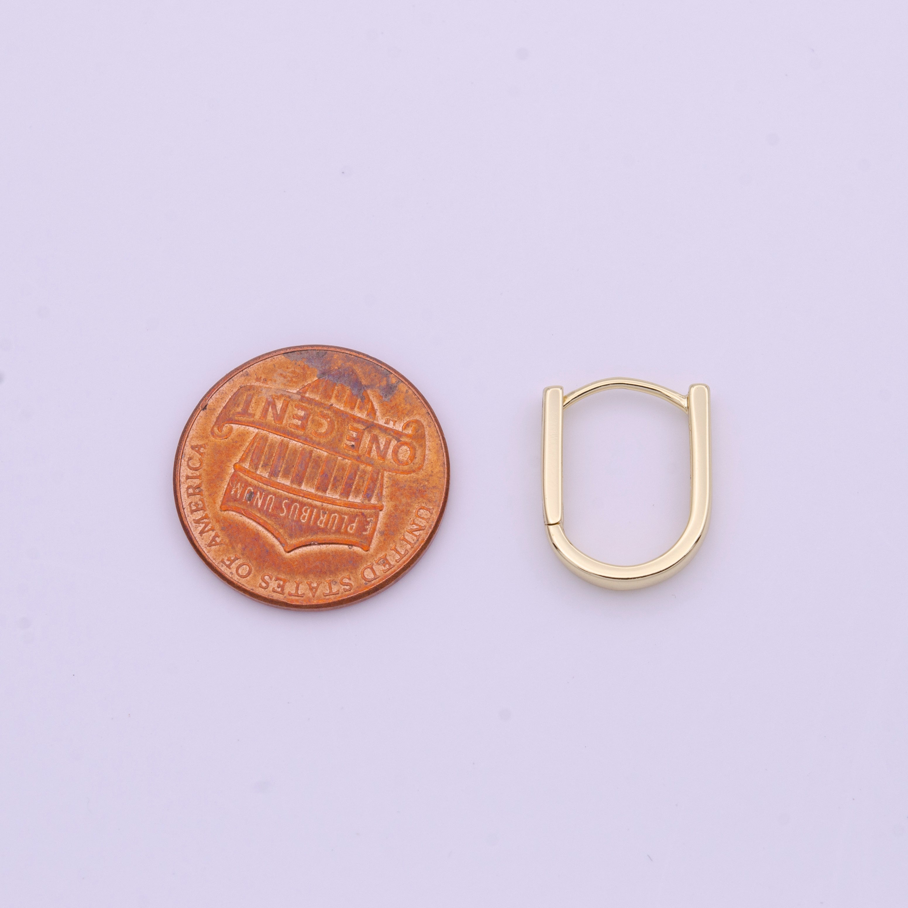 Dainty Gold U Shaped Boxy 15mm Huggie Earrings | Y161 - DLUXCA