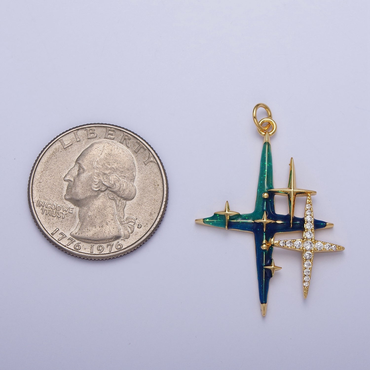 Four Pointed North Star, Micro Paved Galaxy Enamel Celestial Charm Gold Jewelry Finding | C-878