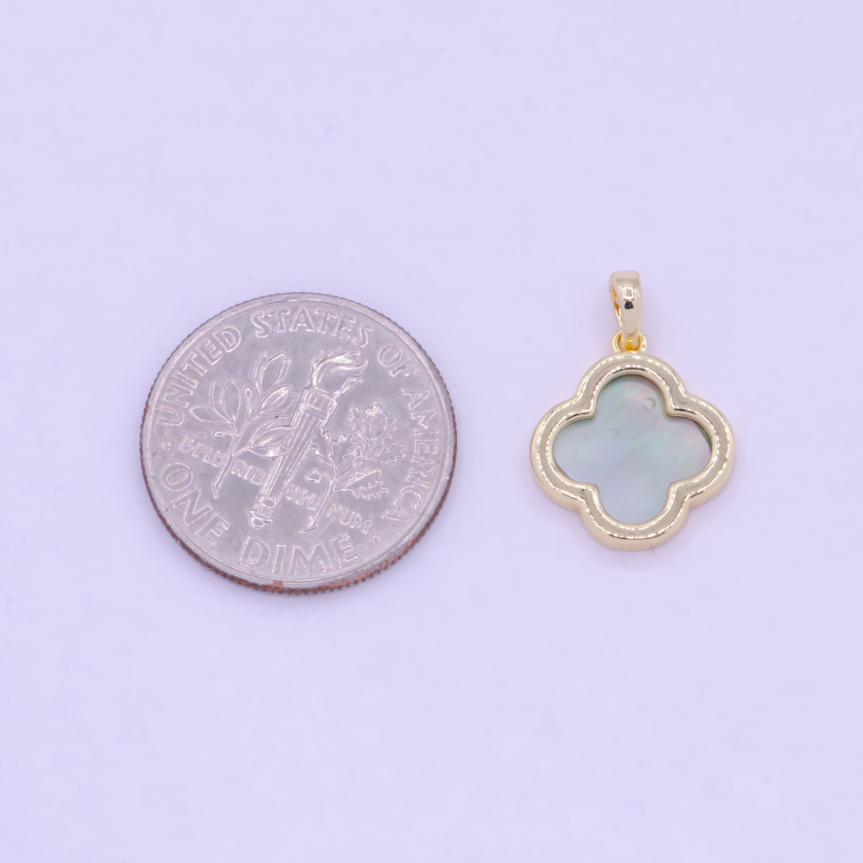 Dainty Abalone Clover Pendant Gold Lucky Charm X-460 - DLUXCA