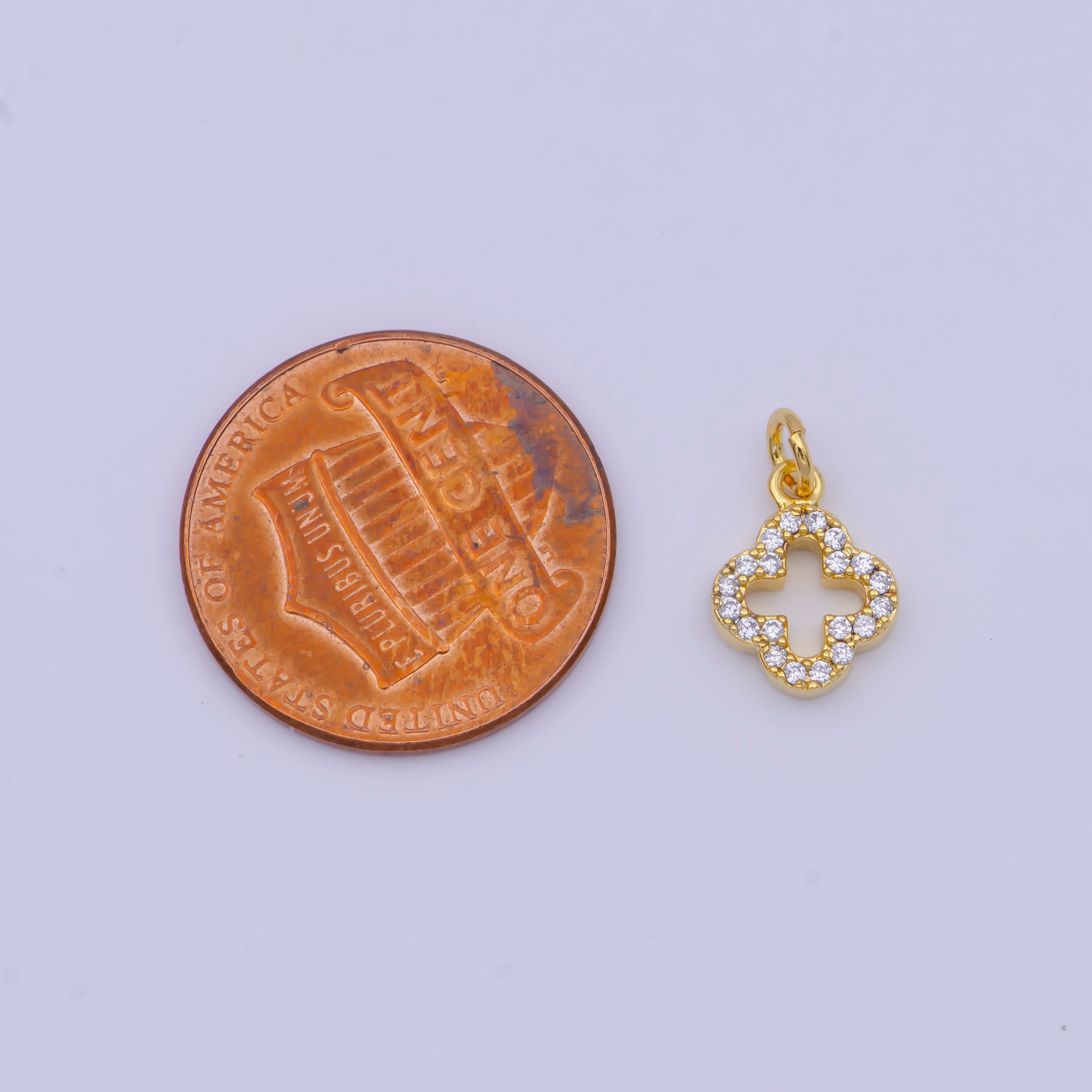 Micro Paved CZ Open Quatrefoil Lucky Clover Charm Findings For Jewelry Making | X717 - DLUXCA