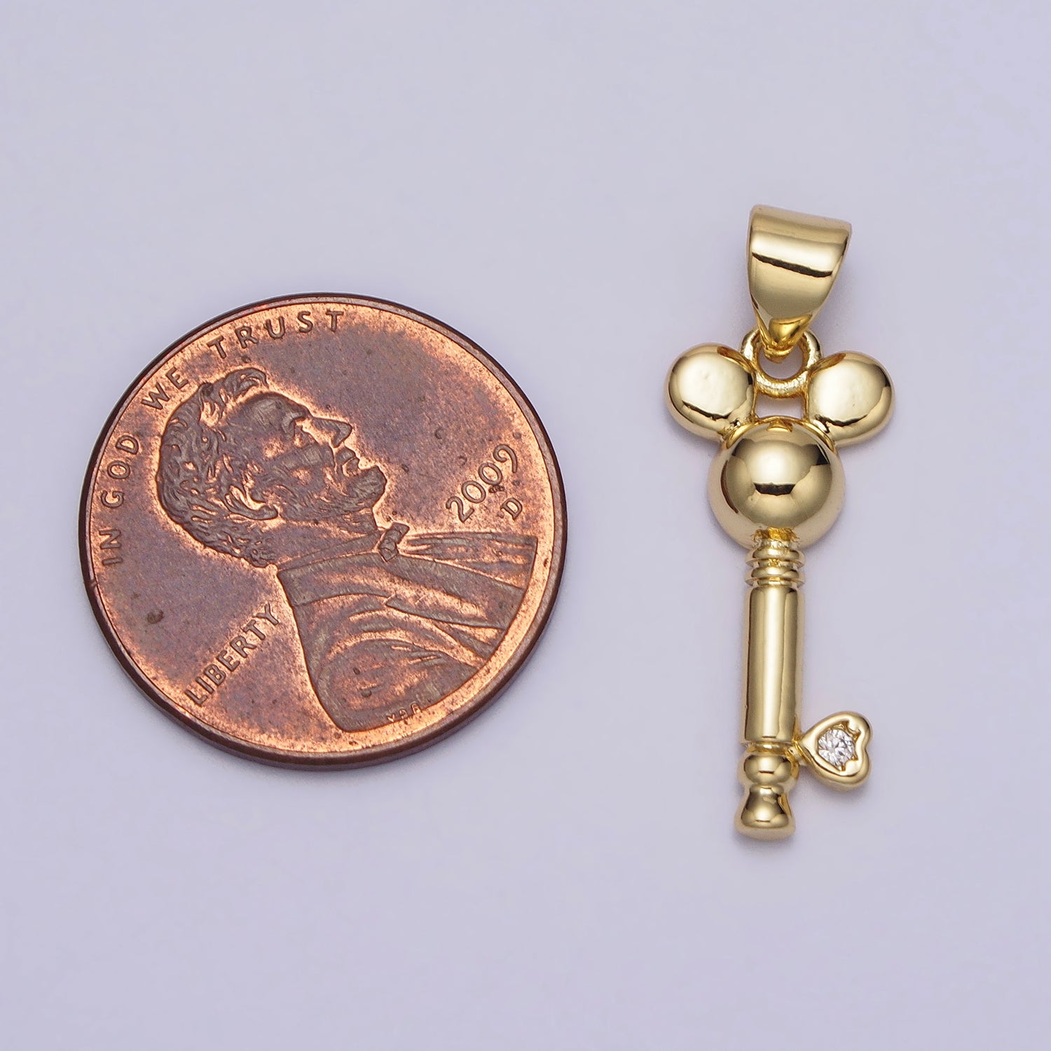 Gold Mini Three Rounded Mouse Key Heart Pendant | AA091 - DLUXCA