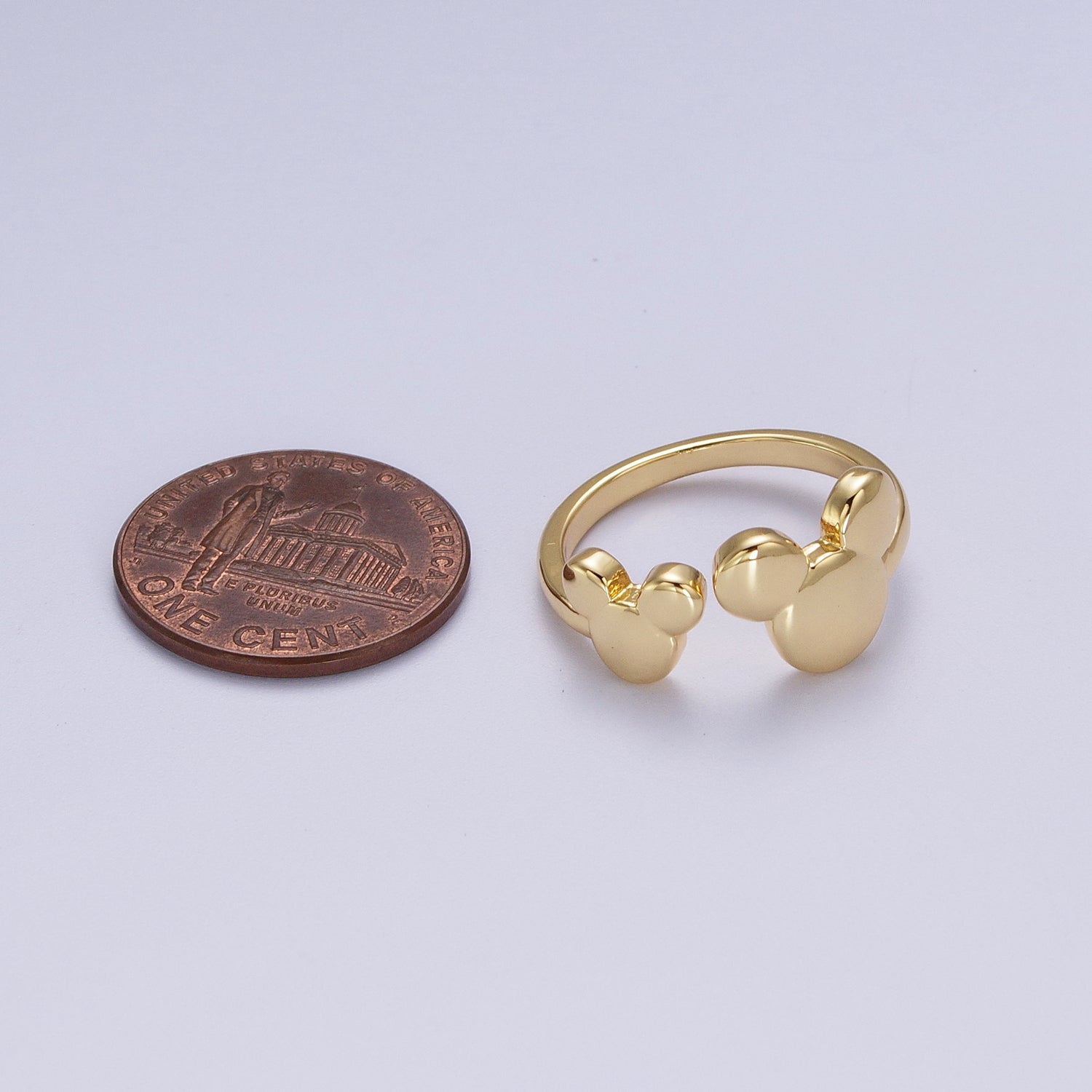 Double Cute Mouse Open Adjustable Gold Minimalist Ring | Y476 - DLUXCA