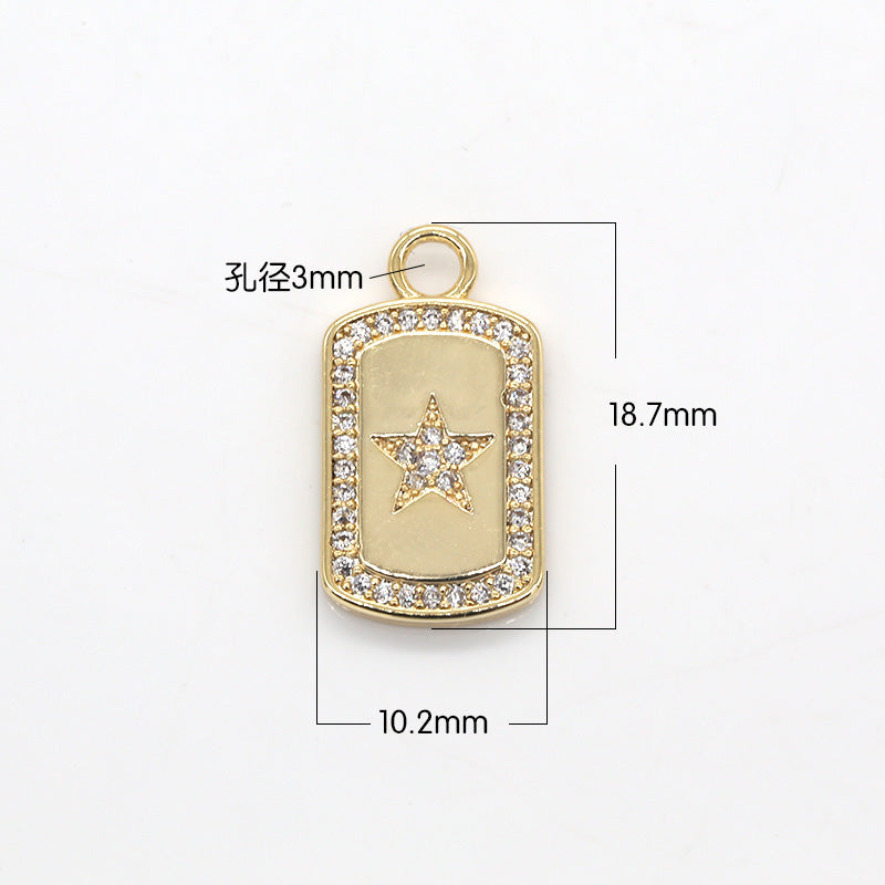 Zirconia Star Military Tag Charm CZ Geometric Square Micro Pave Charm Pendant GP-291