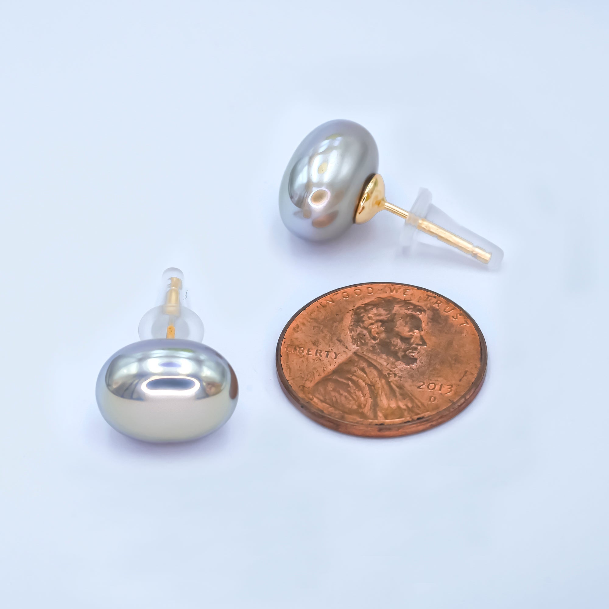 24K Gold Plated Shell Pearl CZ Button Stud Earrings in Gold & Silver | AB324 AB328