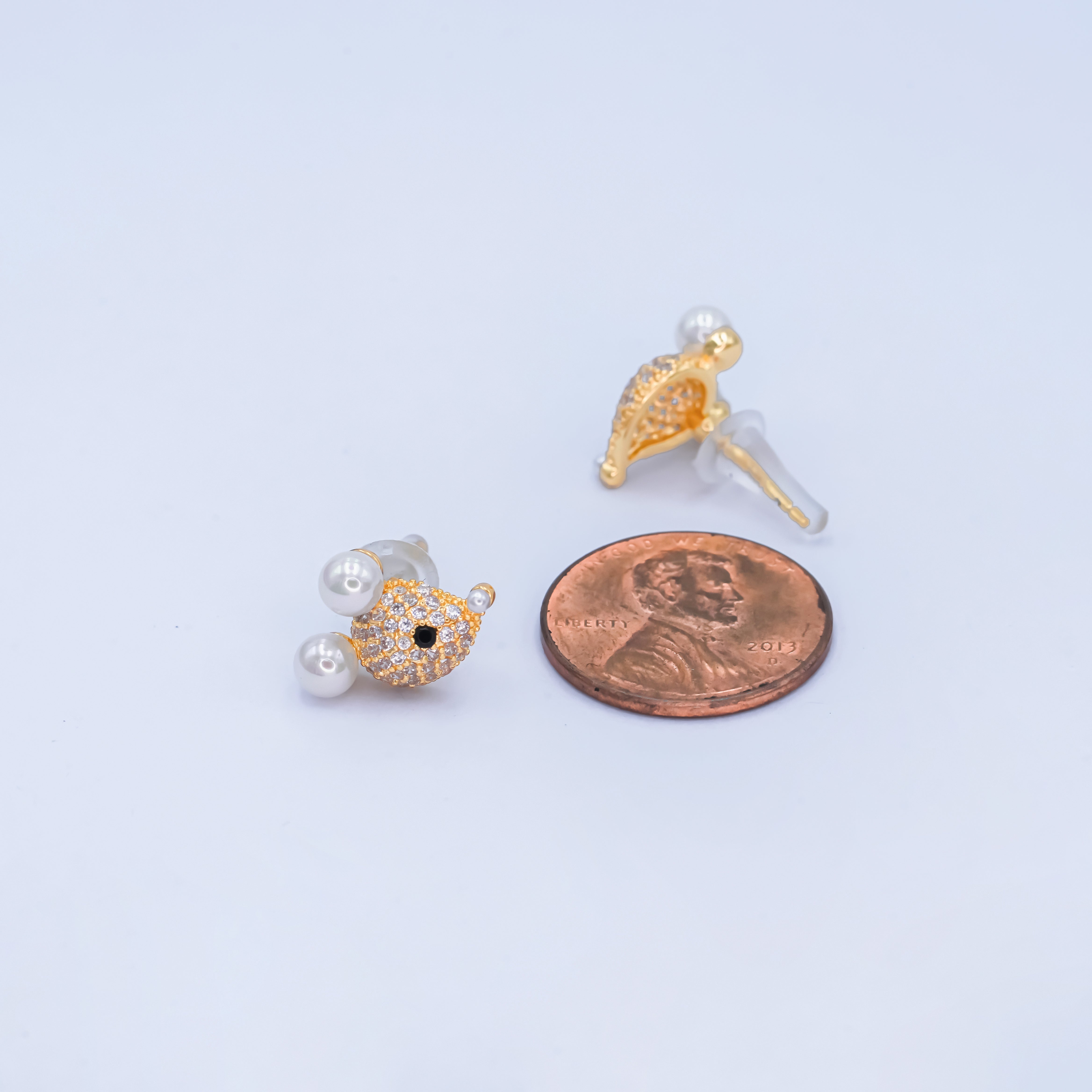 24K Gold Plated Micro Paved CZ Mouse Stud Earrings in Gold & Silver | AB225 AB232