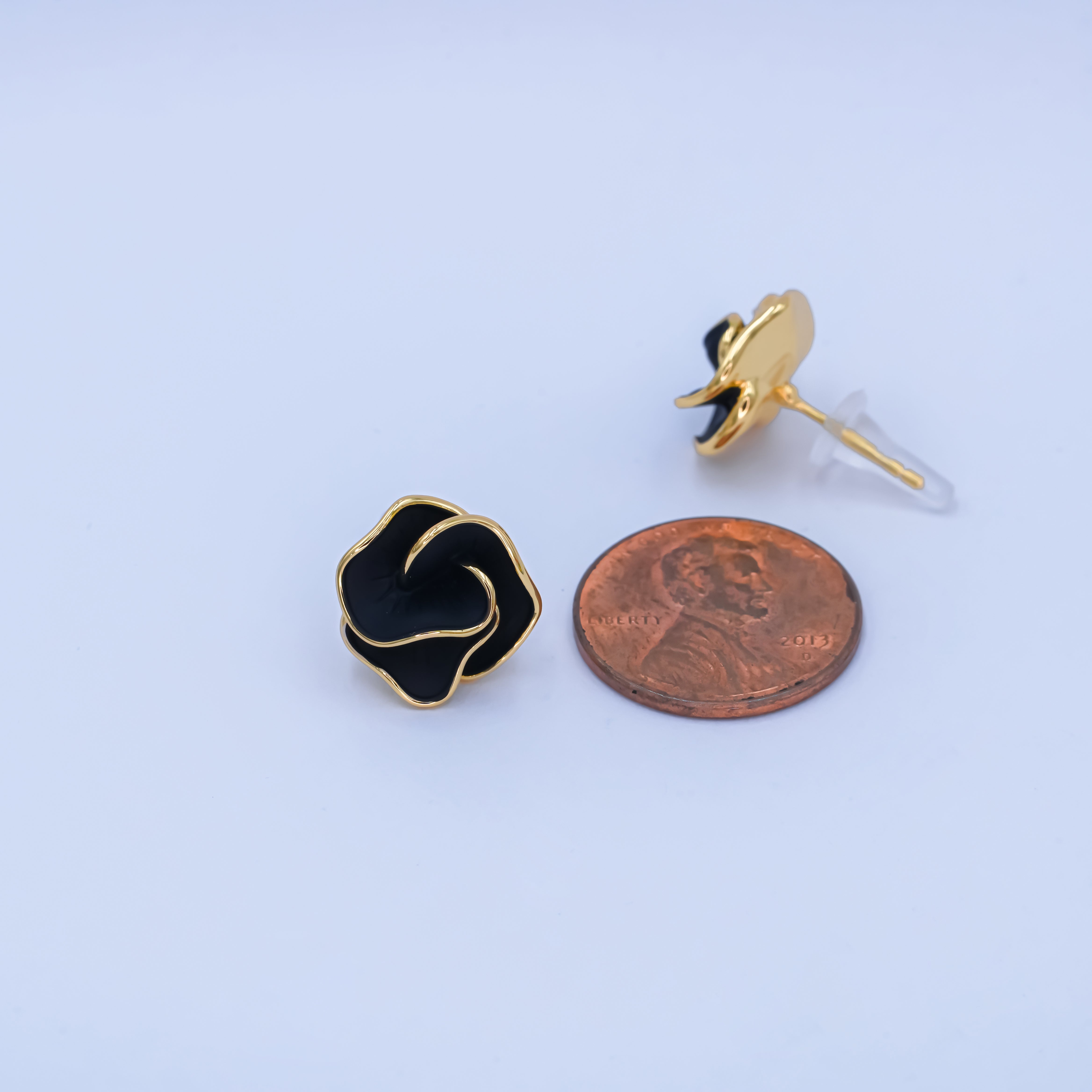 24K Gold Plated Black, White Rose Flower Stud Earrings in Gold & Silver | AB242 AB243