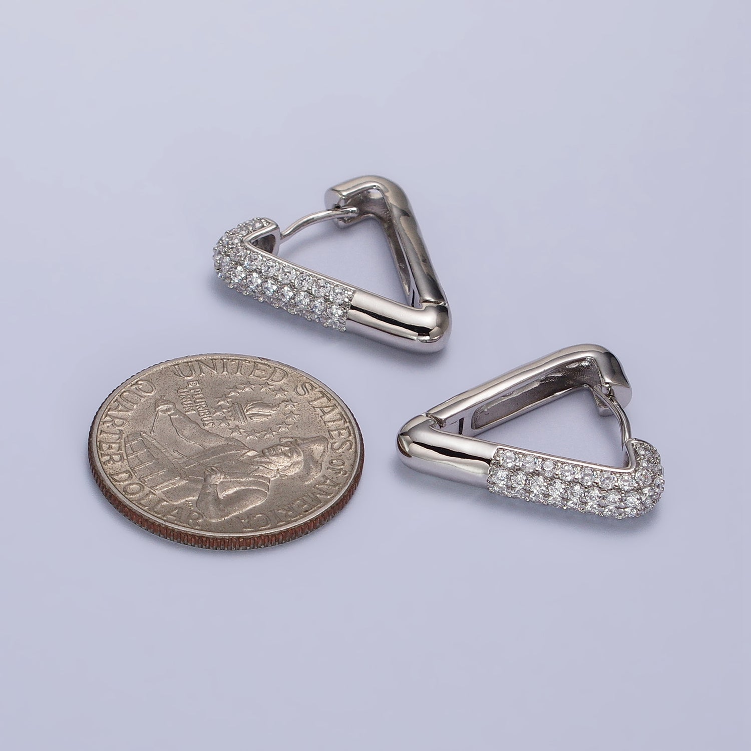 Dainty Silver Triangle hoop earrings White Gold Field Lead Nickel free, Earrings making Micro Pave CZ Triangle earrings AB1049 - DLUXCA