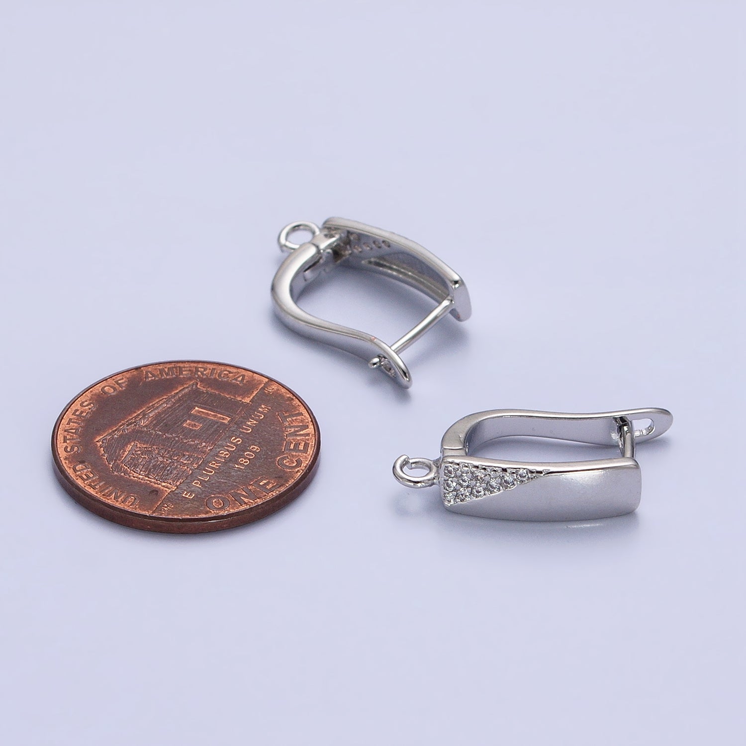 Silver Triangle Micro Paved Long Bar Open Loop English Lock Earrings Supply | Z199 - DLUXCA