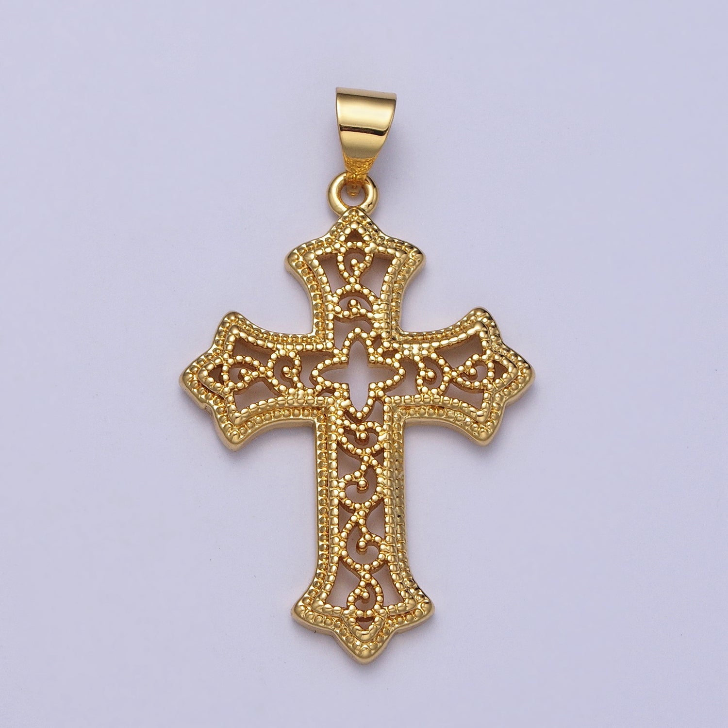 Gold Passion Cross Beaded Filigree Religious Pendant | H412 - DLUXCA