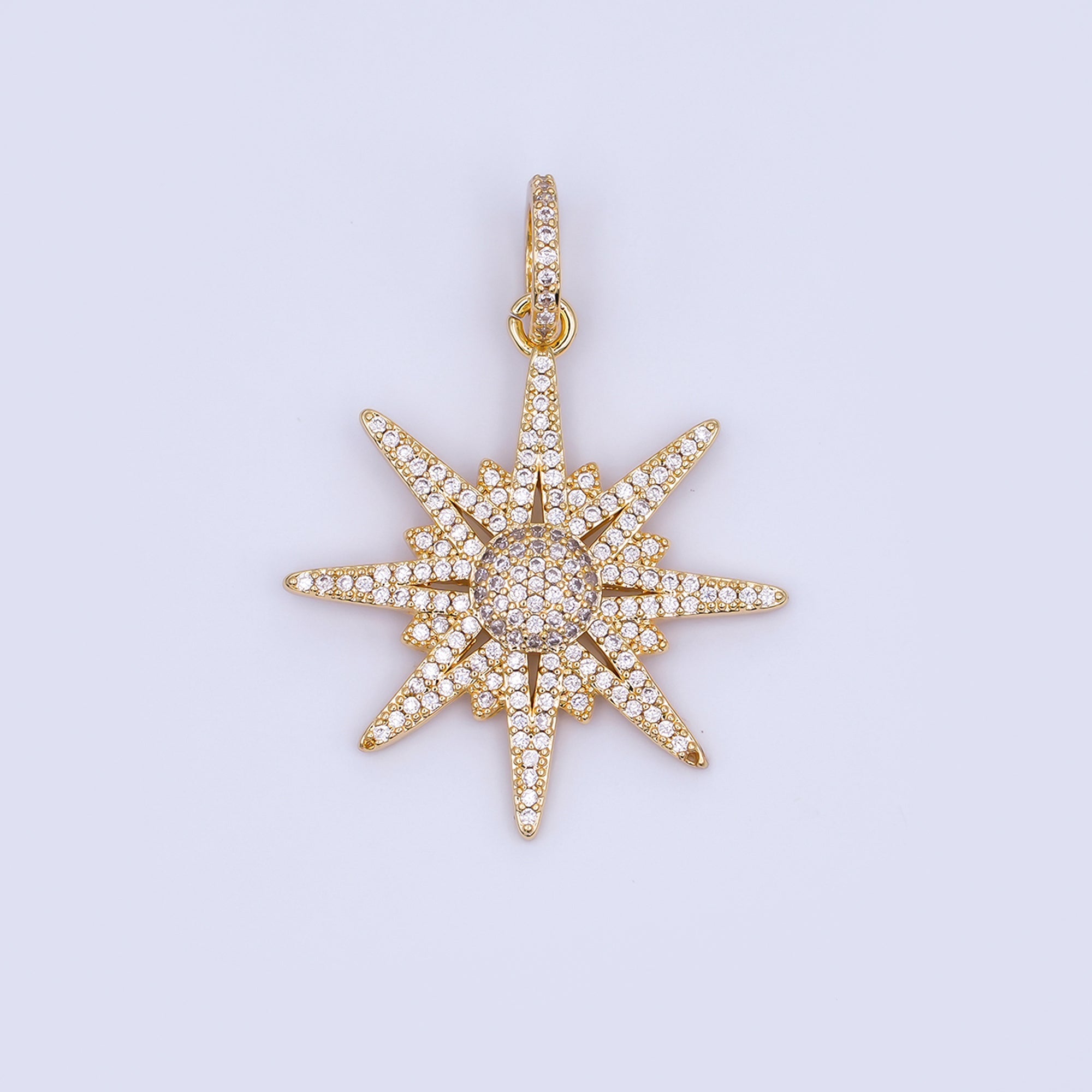 14K Gold Filled Northern Star Pendant Charm, Micro Pave Celestial Statement Pendant For Jewelry Necklace Supply Component H-808