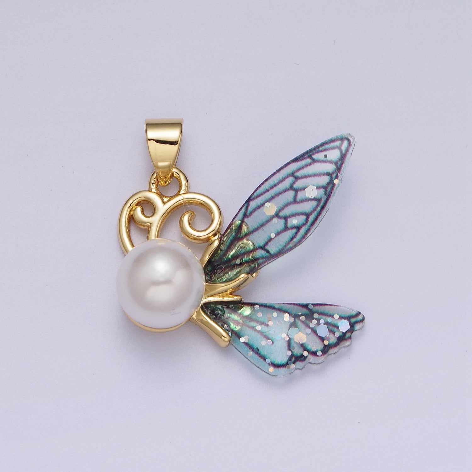 24K Gold Filled Blue, Fuchsia Pearl Fairy Butterfly Pendant  I-203 I-205