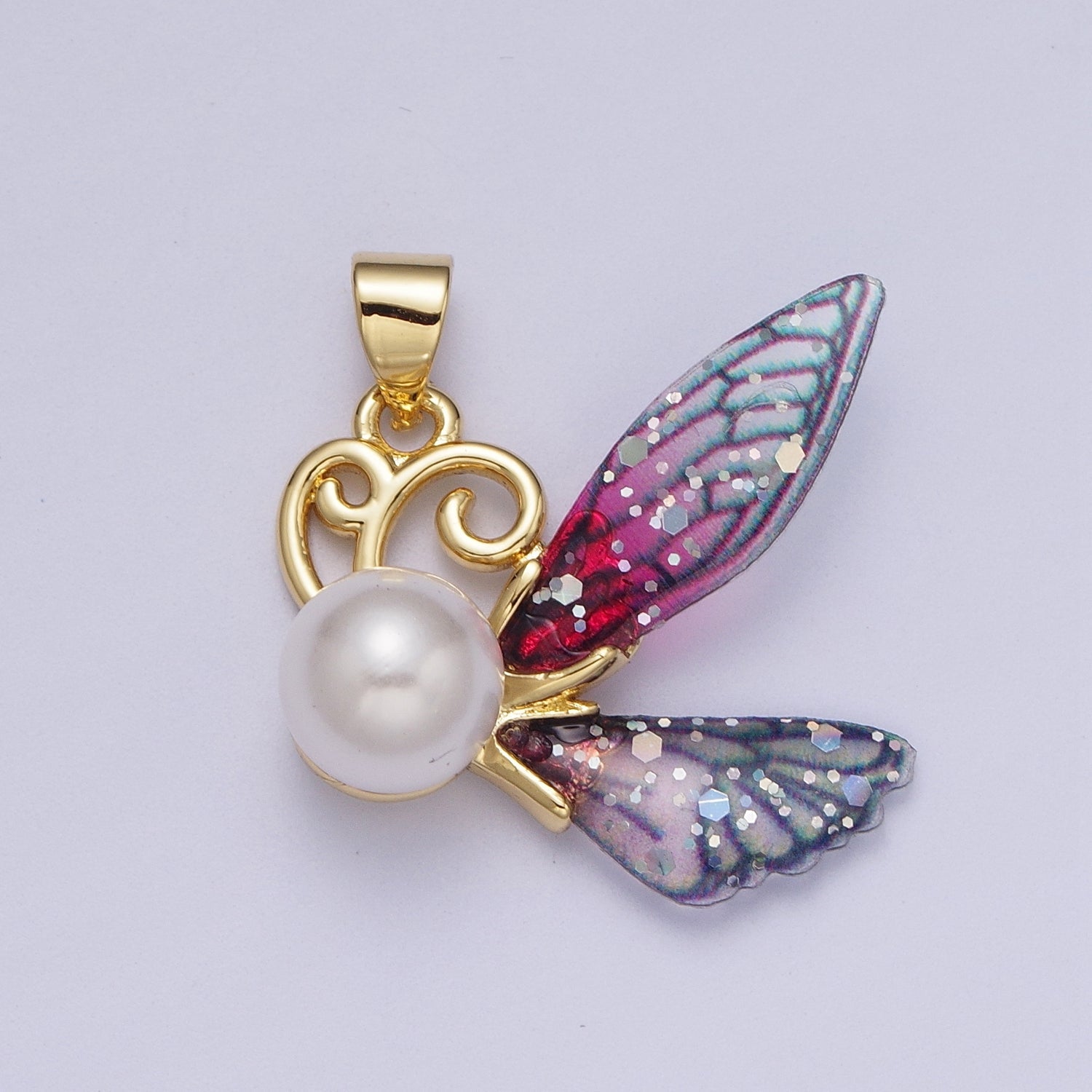 24K Gold Filled Blue, Fuchsia Pearl Fairy Butterfly Pendant  I-203 I-205