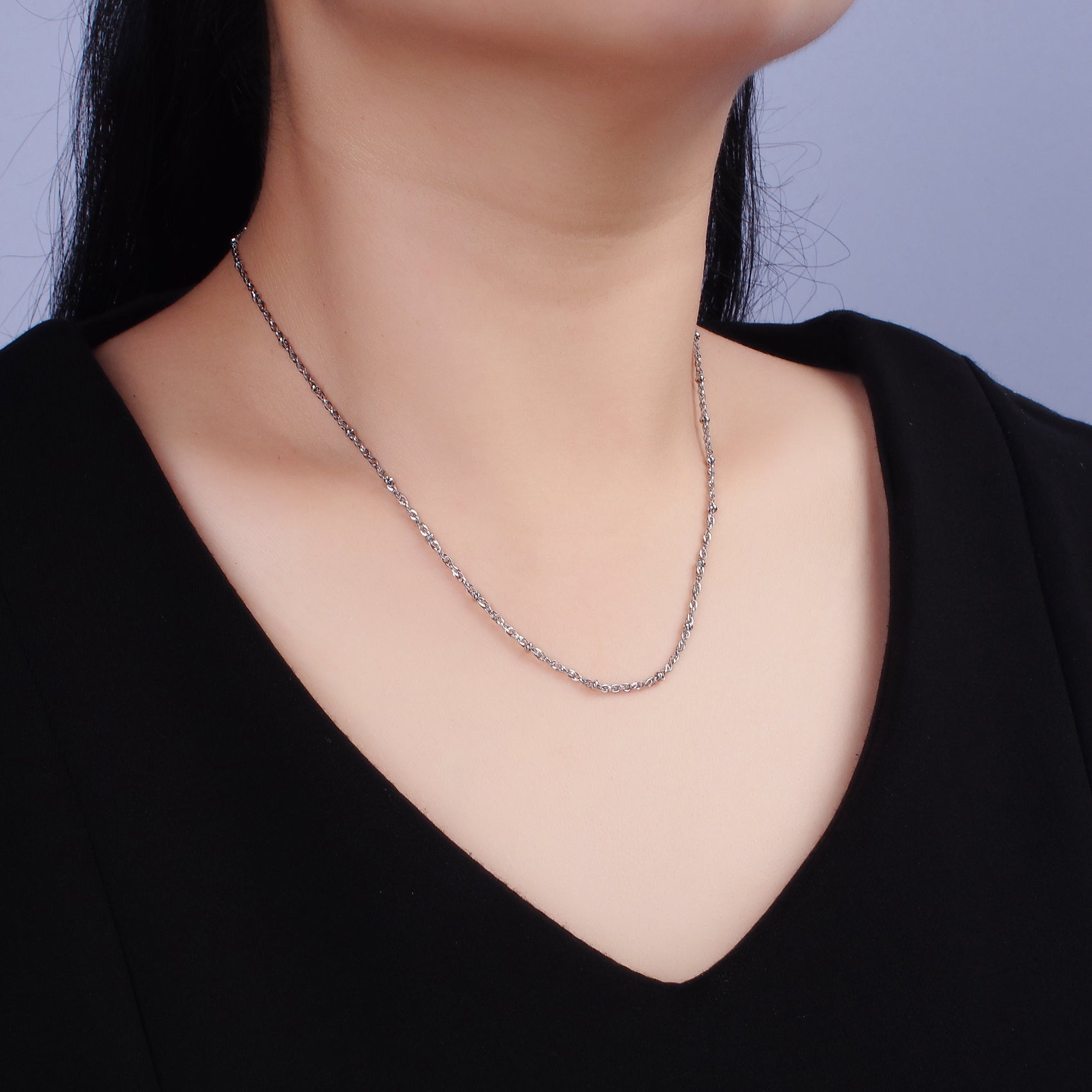 Stainless Steel 2mm Satellite Singapore 18 Inch Layering Chain Necklace | WA-2102 - DLUXCA