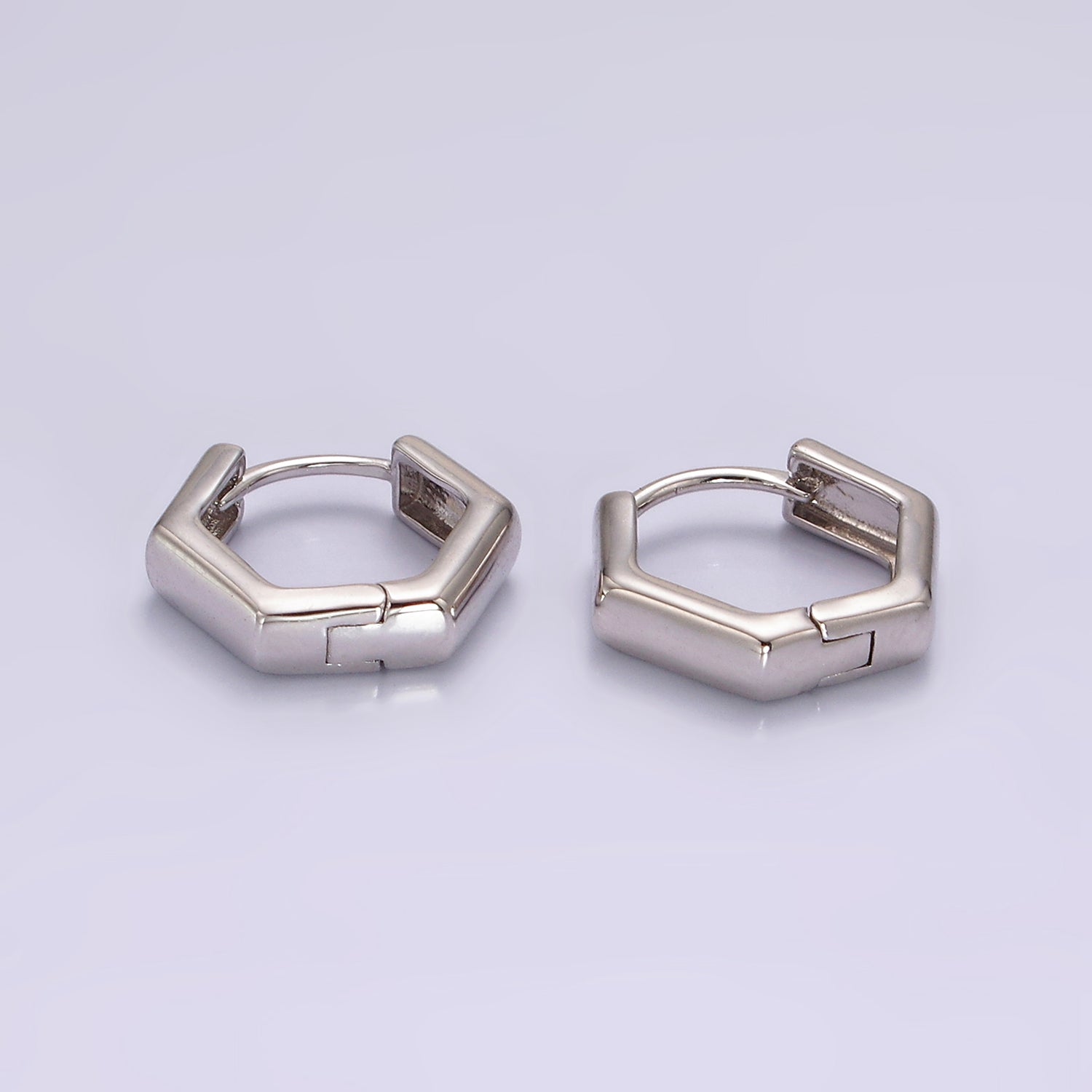 S925 Sterling Silver 13mm Hexagonal Minimalist Huggie Earrings