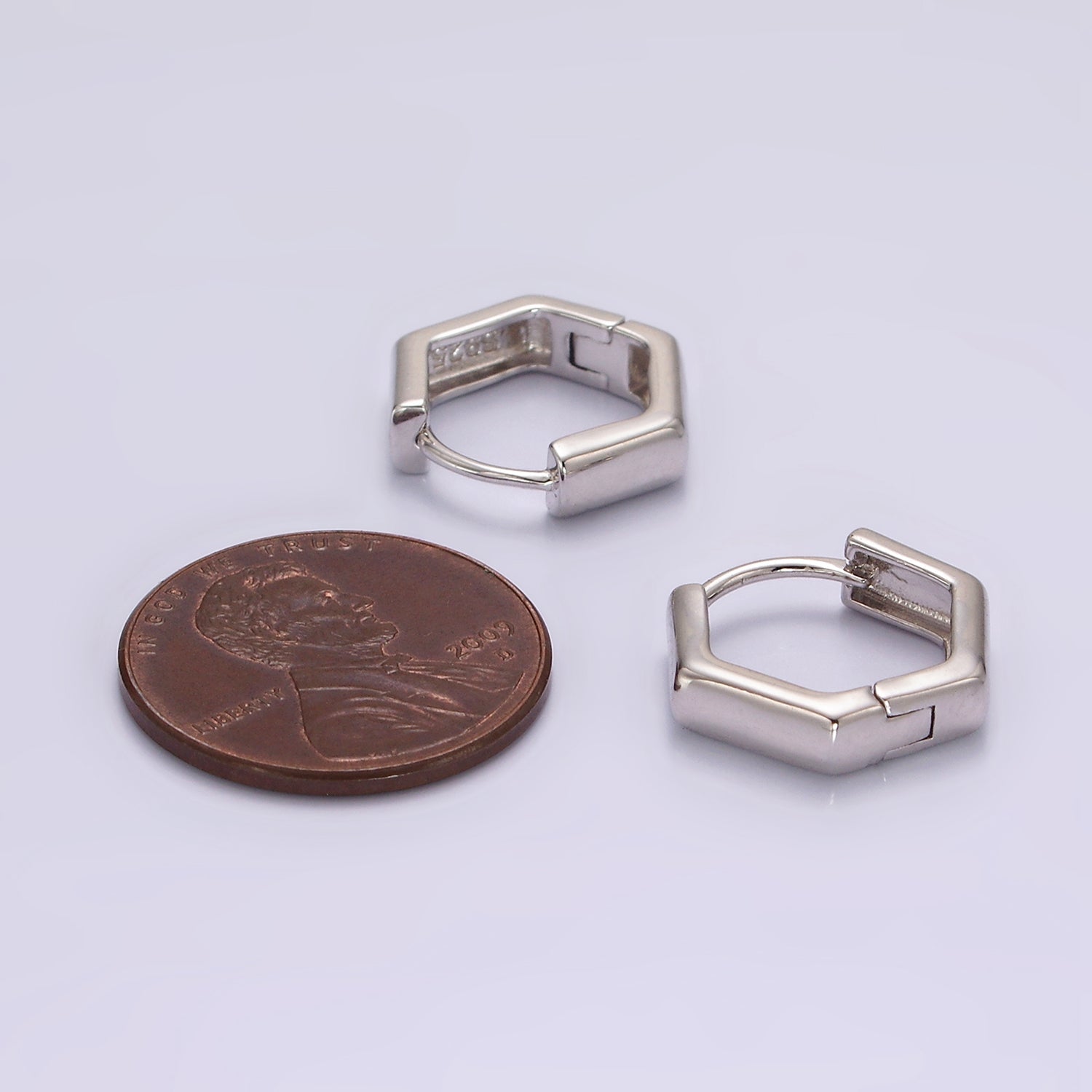 S925 Sterling Silver 13mm Hexagonal Minimalist Huggie Earrings