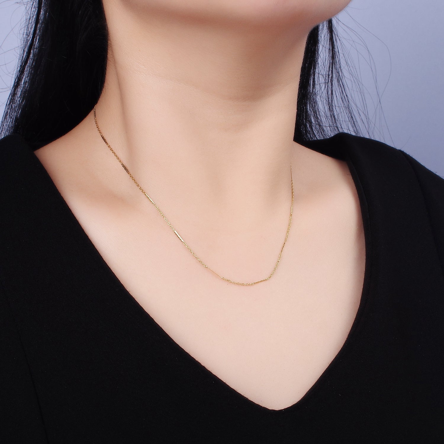 Stainless Steel 1mm Dainty Unique Flat Cable Link 17 Inch Chain Necklace | WA-2041 - DLUXCA