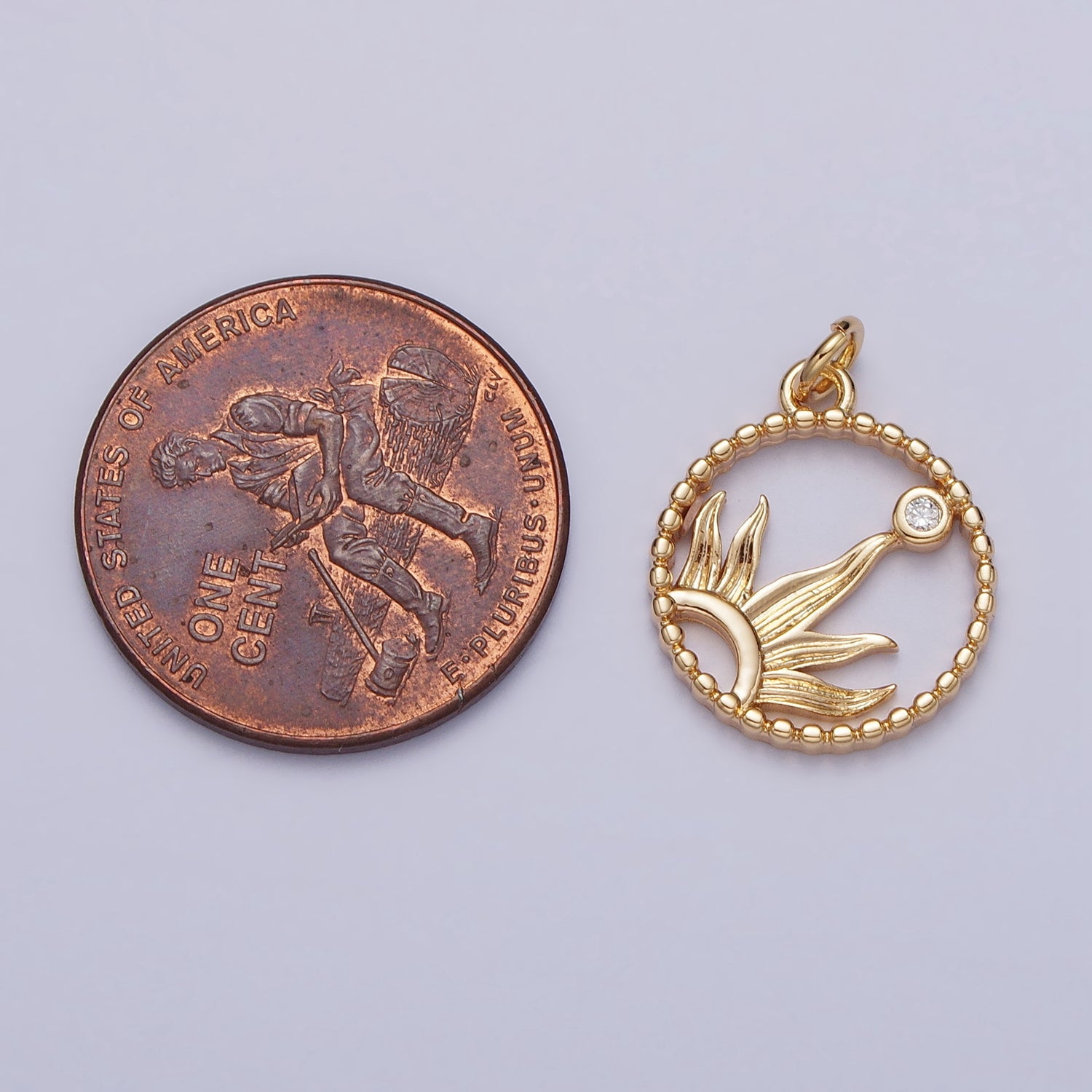 18mm Celestial Sun Beam CZ Open Round Beaded Charm in Gold & Silver | AC270 AC271